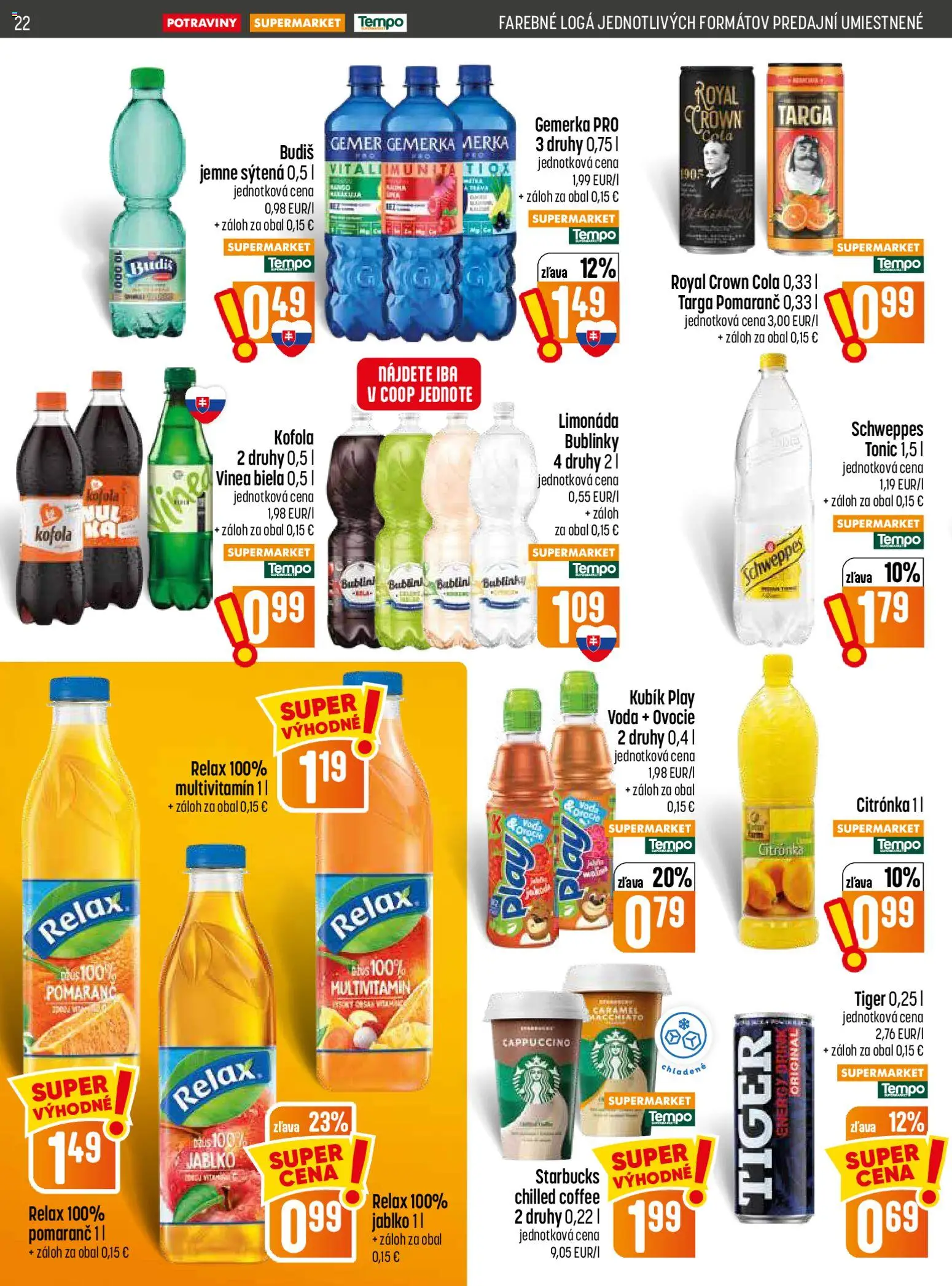 Nové COOP Jednota akcie – leták je platný od 23.07.2026 | Strana: 22 | Produkty: Kofola, Voda, Vinea, Ovocie