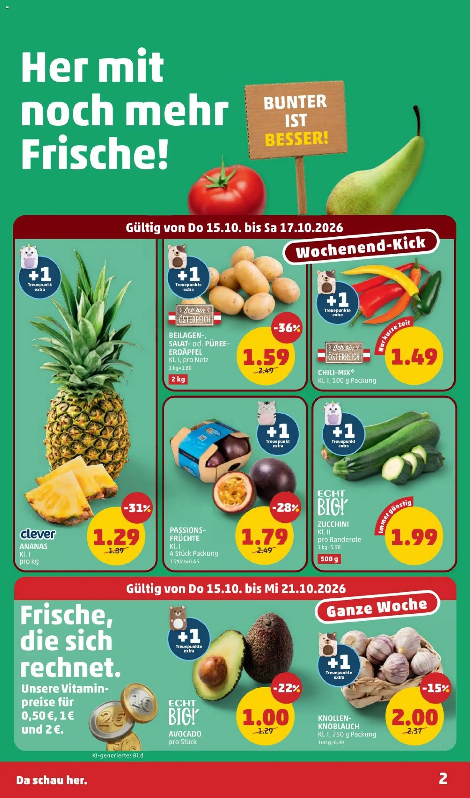 Penny Markt Flugblatt gültig ab 15.10.2026 | Seite: 4 | Produkte: Salat, Knoblauch, Zucchini, Ananas