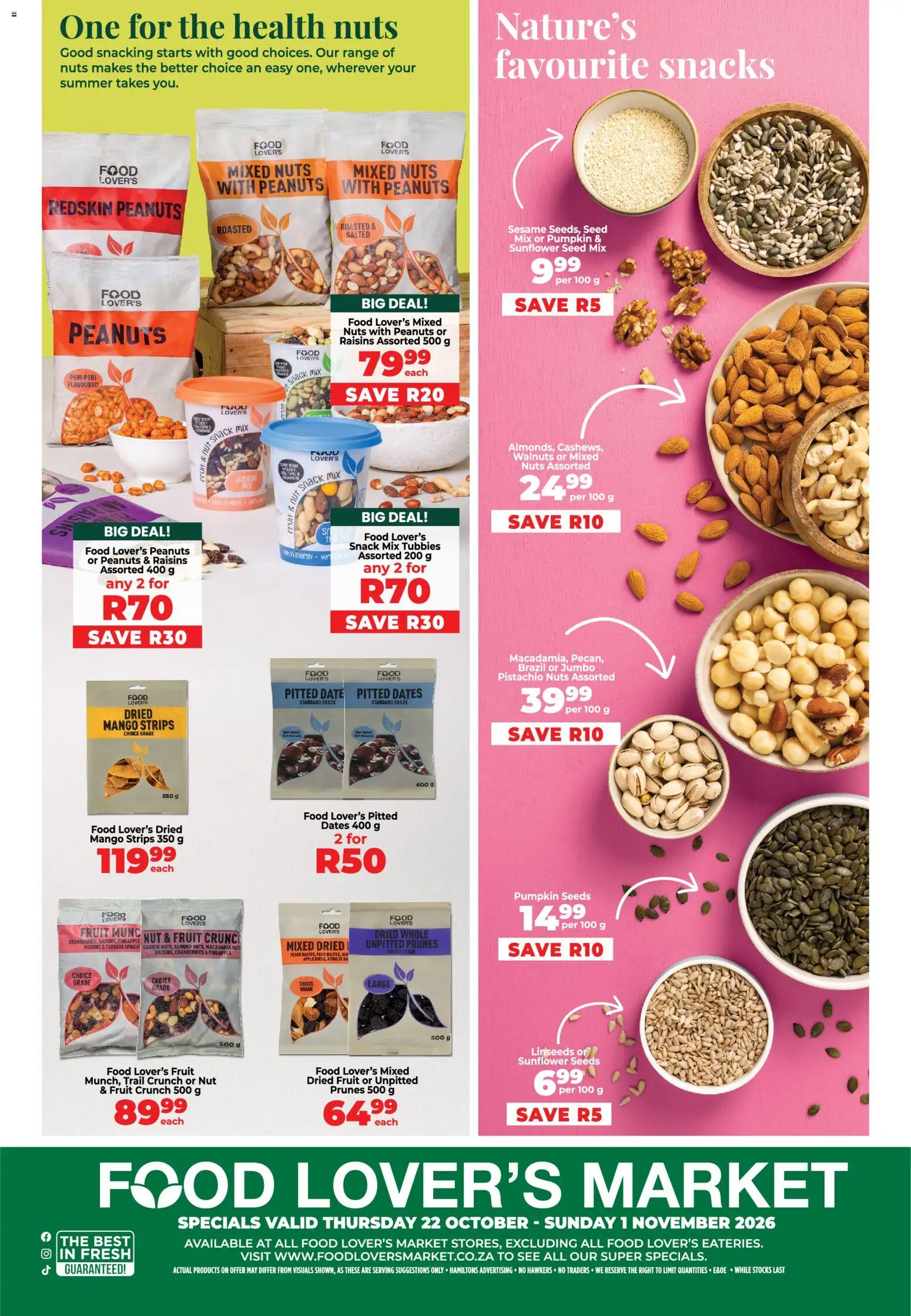 New Food Lover's Market catalogue – valid from 22/10/2026 | Page: 8 | Products: Dates, Sesame, Fruit, Peach