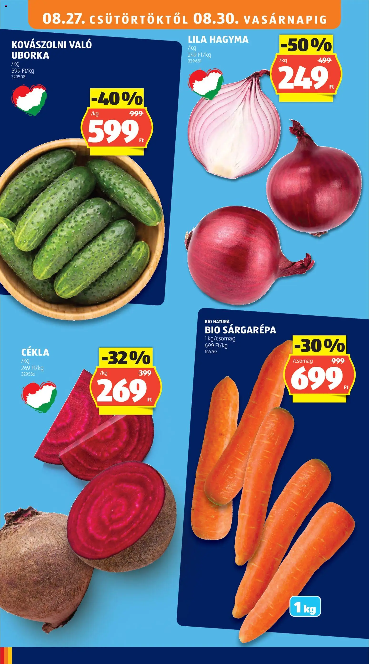 Aldi akciós ujság - amely érvényes a következő dátumtól: 2026.08.27. | Oldal: 10 | Termékek: Cékla, Sárgarépa, Kovászolni való uborka, Hagyma