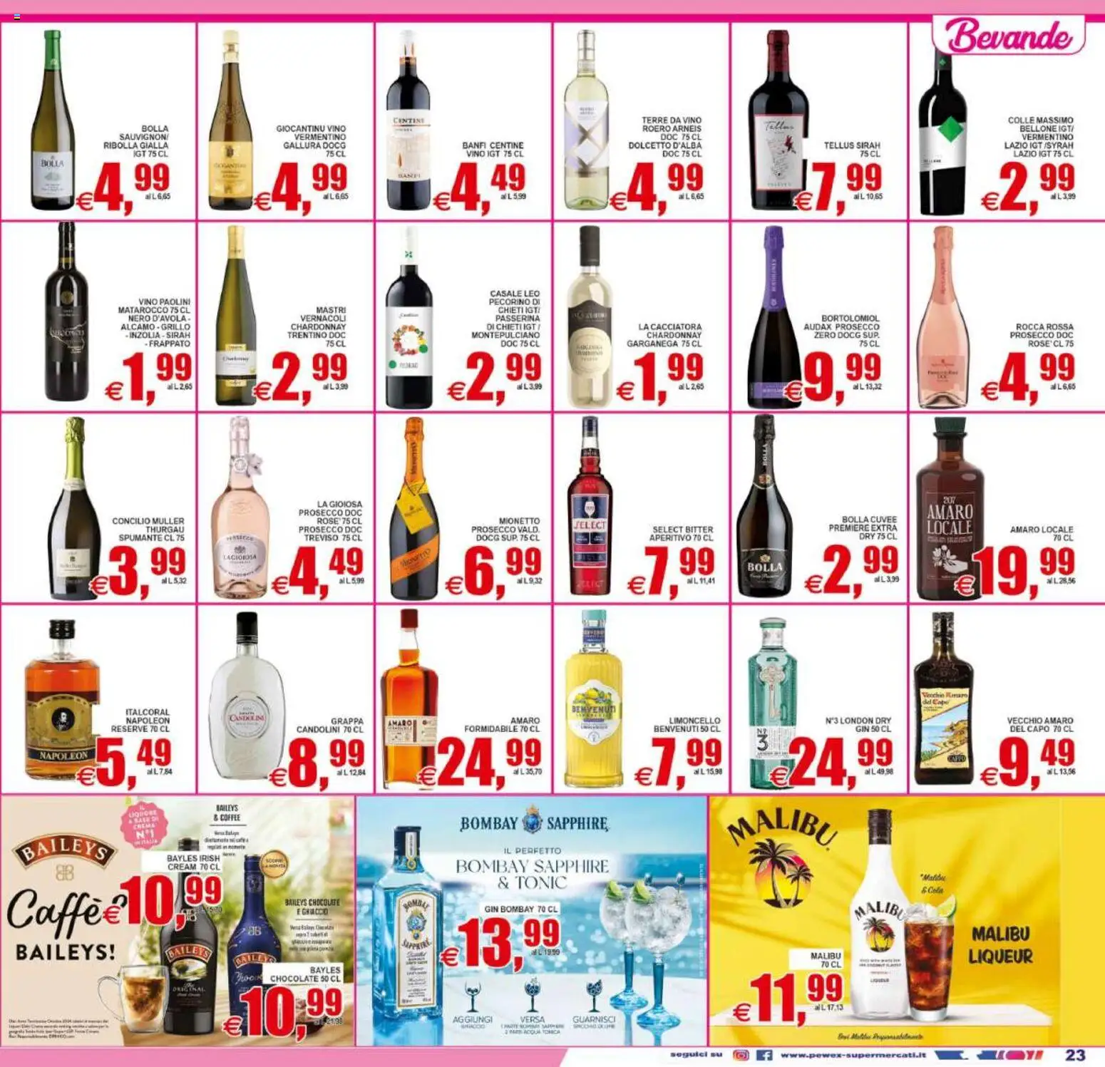 Volantino Pewex del 22/07/2026 | Pagina: 23 | Prodotti: Gin, Prosecco, Vino, Spumante