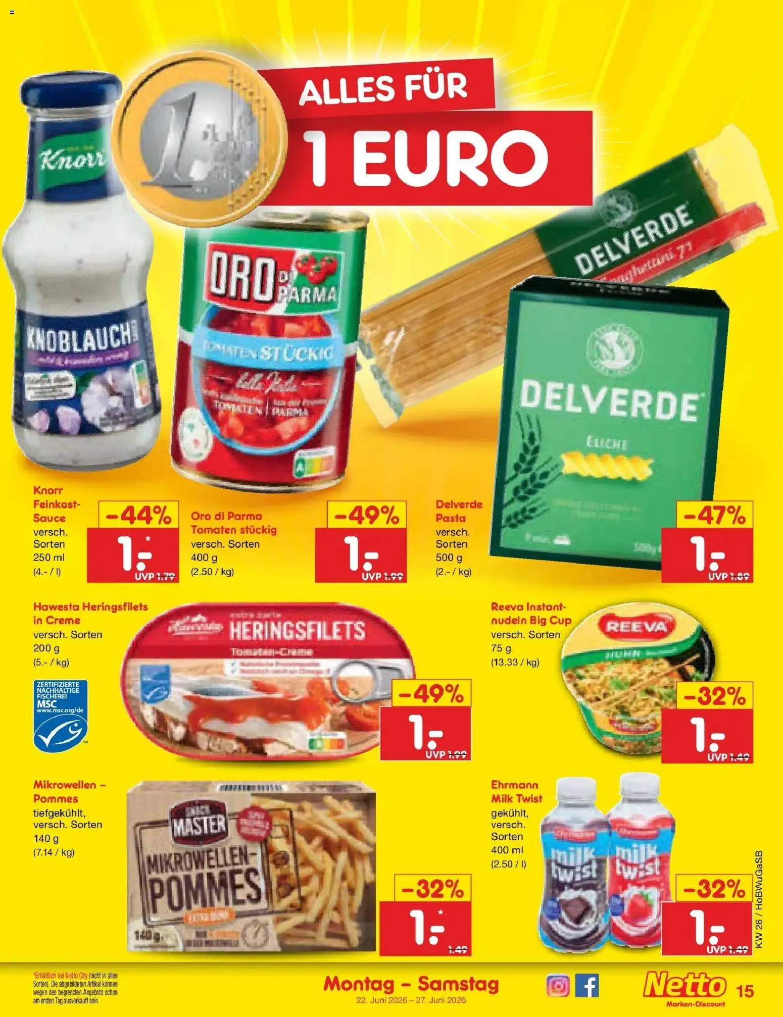 Netto Marken-Discount Prospekt Stemwede-Dielingen – gültig ab 21.06.2026 | Seite: 19 | Produkte: Knorr, Creme, Oro di parma, Nudeln