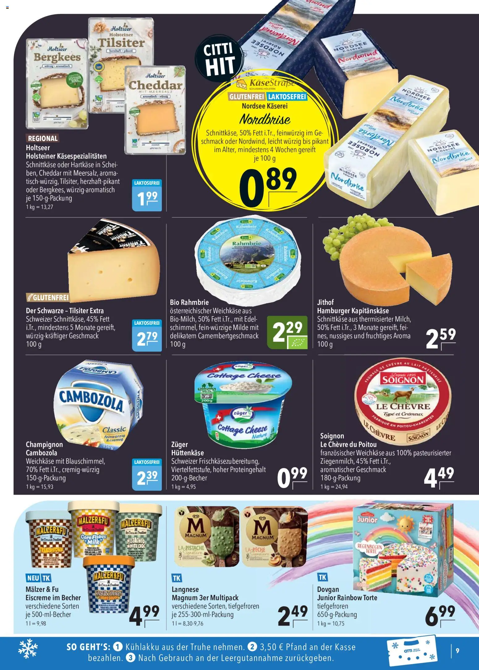 CITTI Markt Prospekt – gültig ab 09.09.2026 | Seite: 9 | Produkte: Langnese, Truhe, Eiscreme, Hüttenkäse