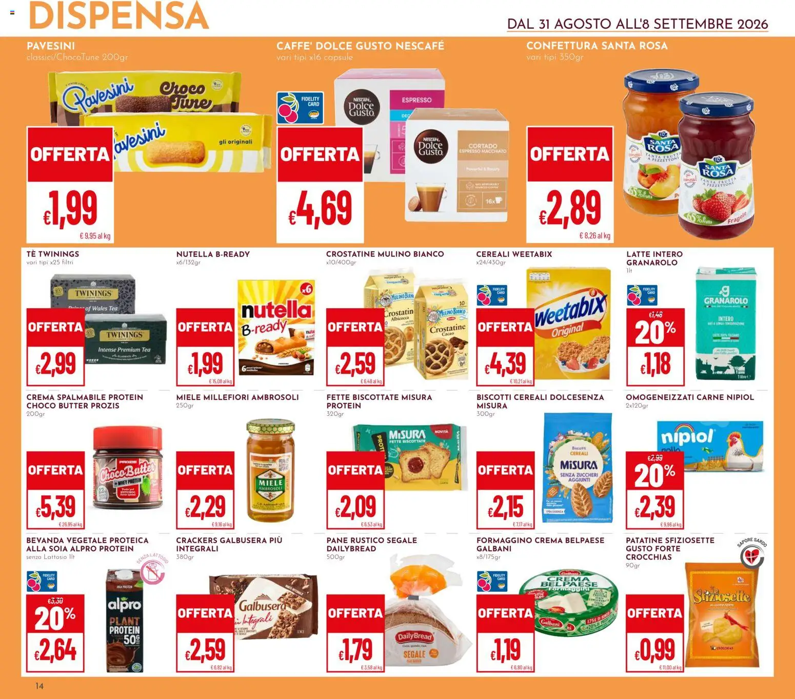 Volantino Pan del 31/08/2026 | Pagina: 14 | Prodotti: Fragole, Patatine, Nutella, Senza lattosio