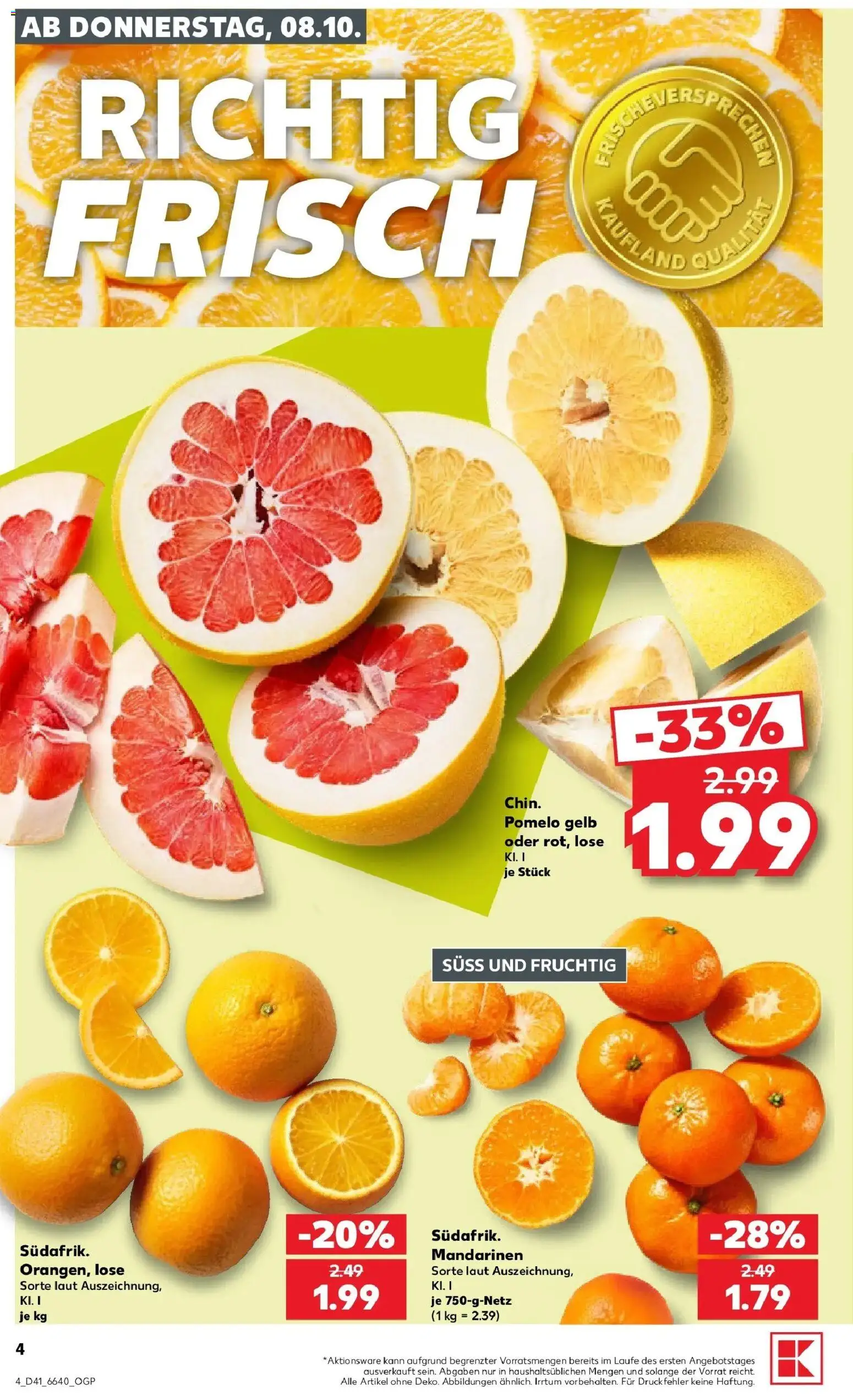 Prospekt Kaufland ab 08.10.2026 » Angebote Online zum Blättern | Seite: 4 | Produkte: Mandarinen