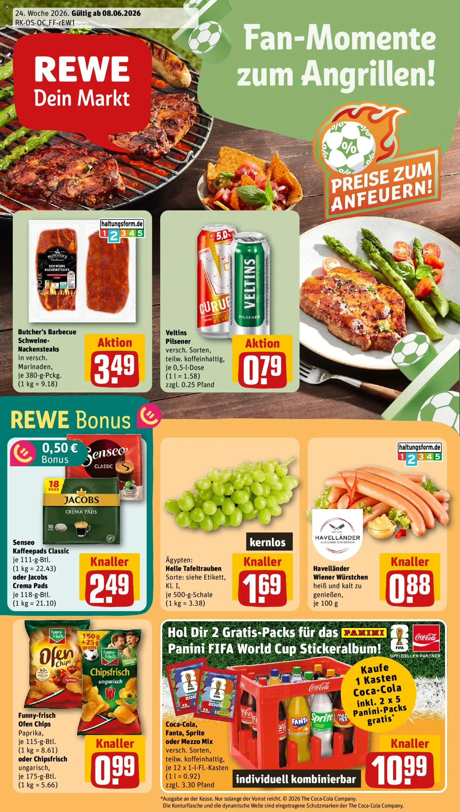 Rewe Prospekt – gültig ab 08.06.2026 | Seite: 1 | Produkte: Ofen, Cola, Senseo kaffeepads, Oder mezzo mix