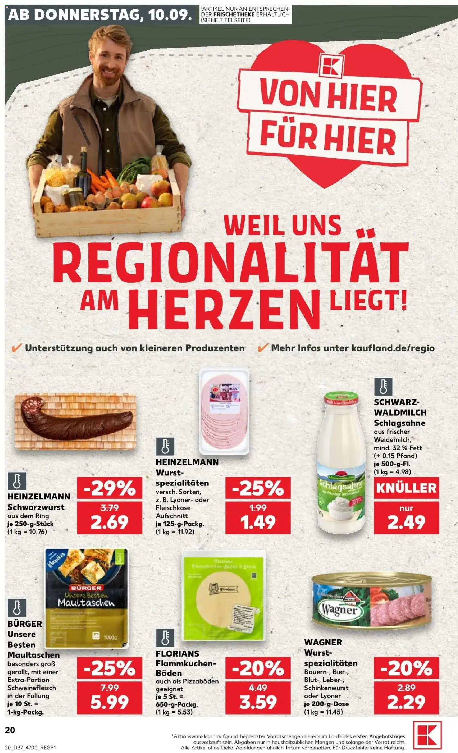 Prospekt Kaufland ab 07.09.2026 » Angebote Online zum Blättern | Seite: 29 | Produkte: Schlagsahne, Burger, Wurst, Schweinefleisch