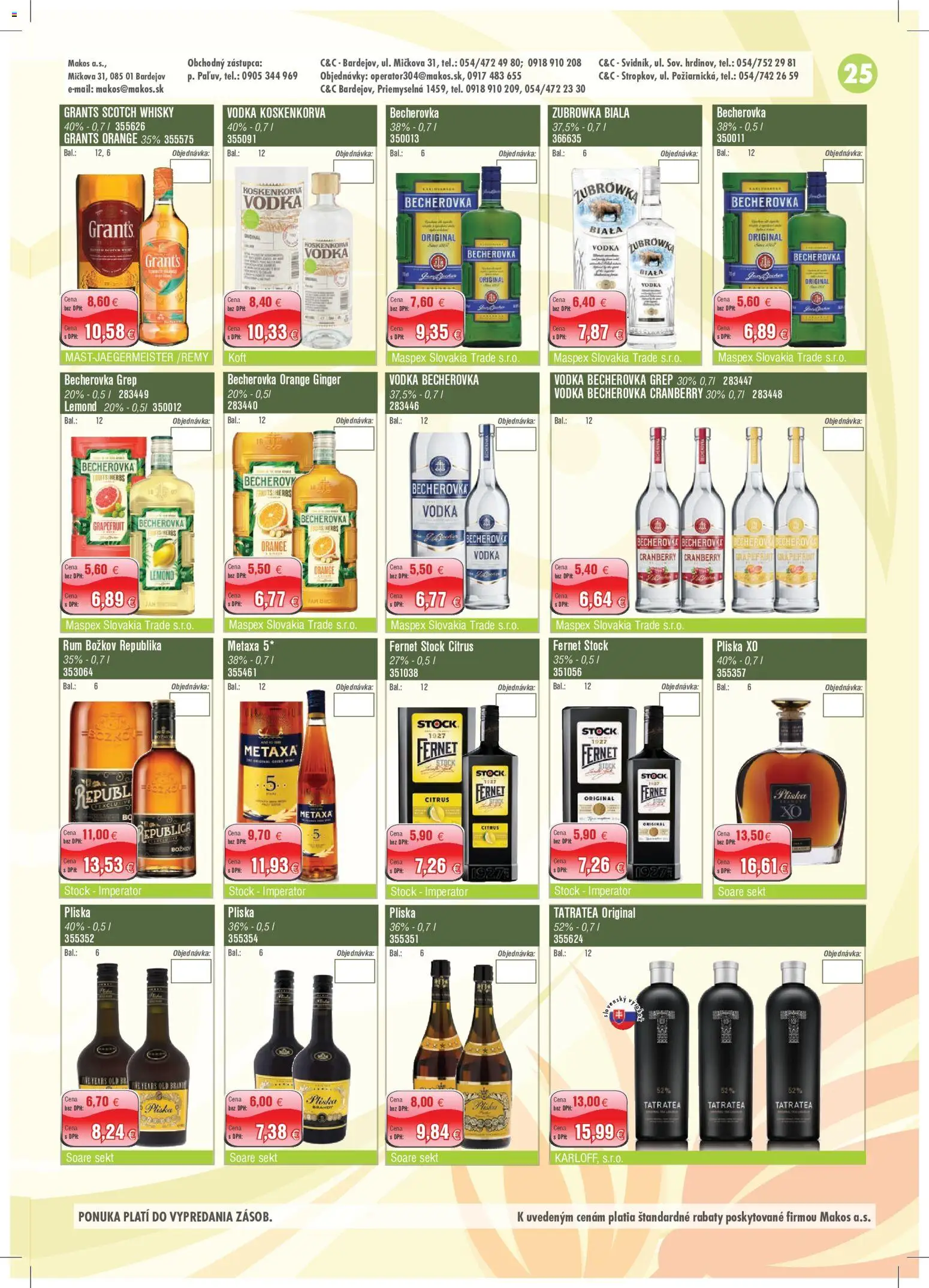 Nové Makos akcie – leták je platný od 02.11.2026 | Strana: 25 | Produkty: Brandy, Vodka, Whisky, Grep