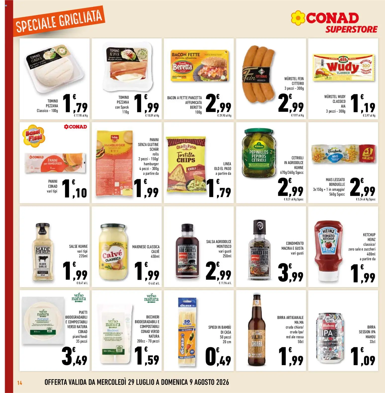 Volantino Conad del 29/07/2026 | Pagina: 14 | Prodotti: Ketchup, Pancetta, Maionese, Sale