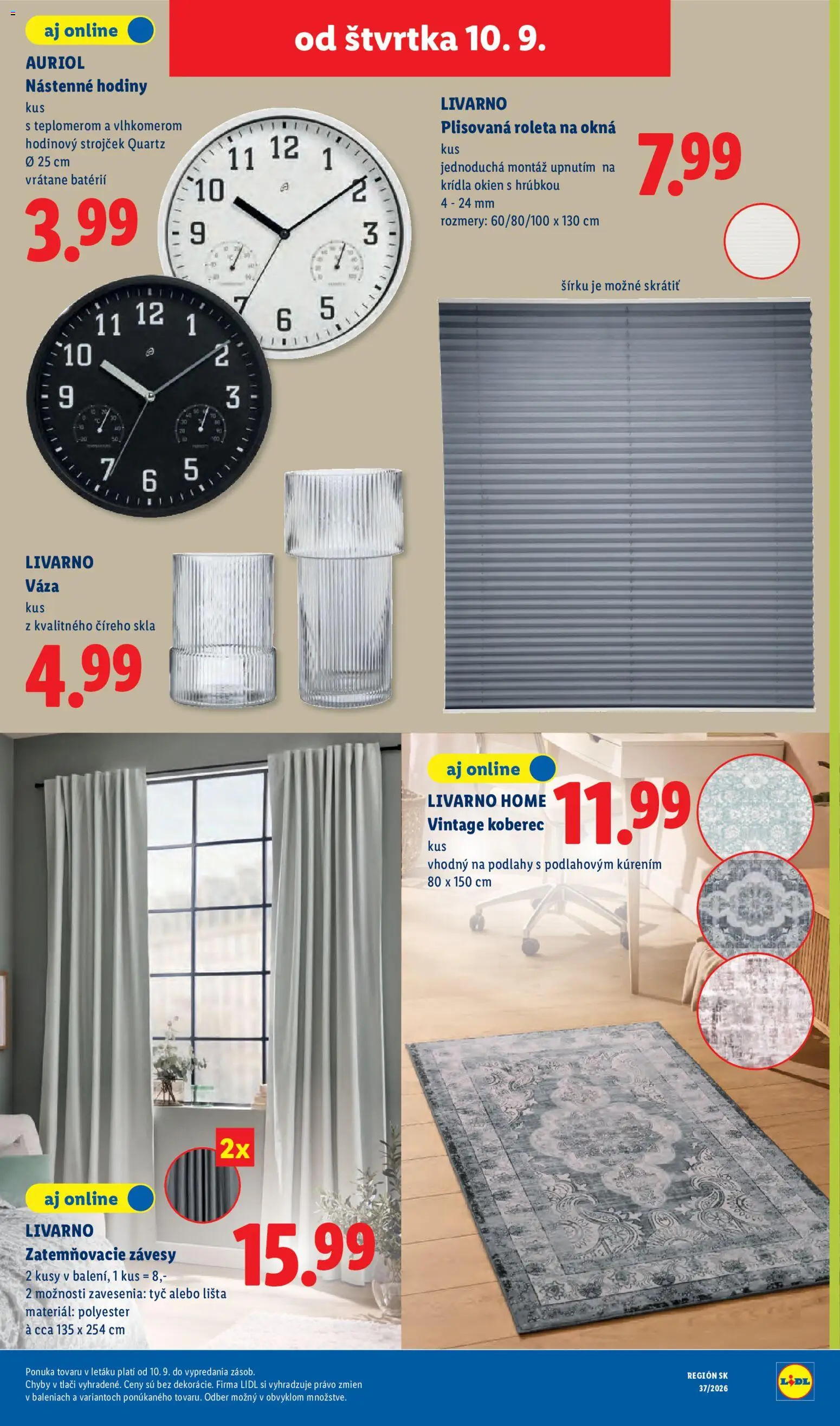 Nové Lidl akcie – leták je platný od 07.09.2026 | Strana: 85 | Produkty: Závesy, Koberec, Zatemňovacie závesy, Nástenne hodiny