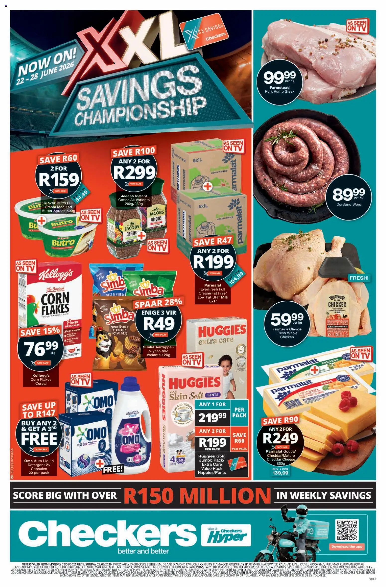 New Checkers catalogue – valid from 22/06/2026 | Page: 1 | Products: Butter, Cheese, Wine, Chips