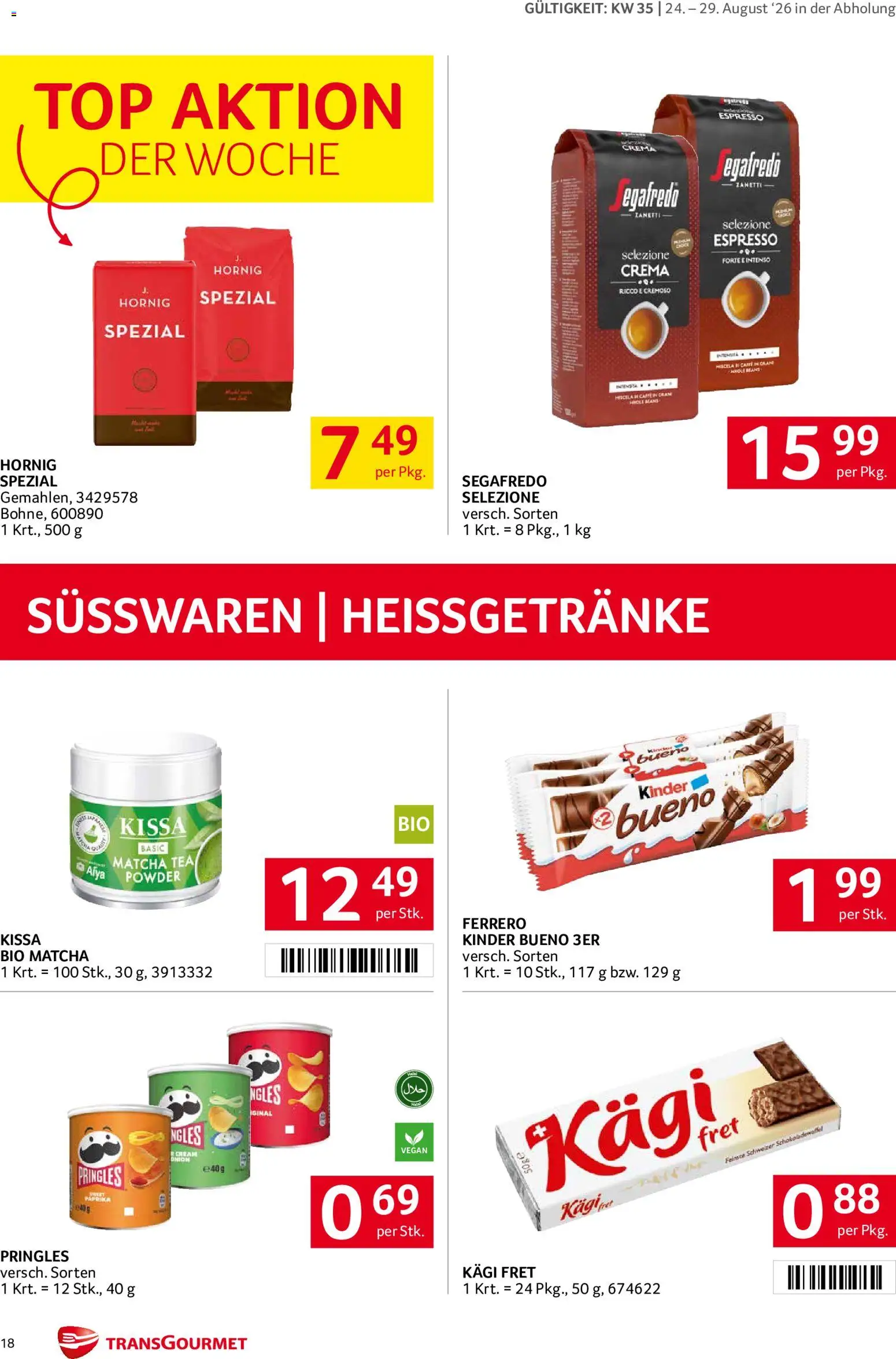 Transgourmet Flugblatt gültig ab 24.08.2026 | Seite: 18 | Produkte: Matcha, Süßwaren