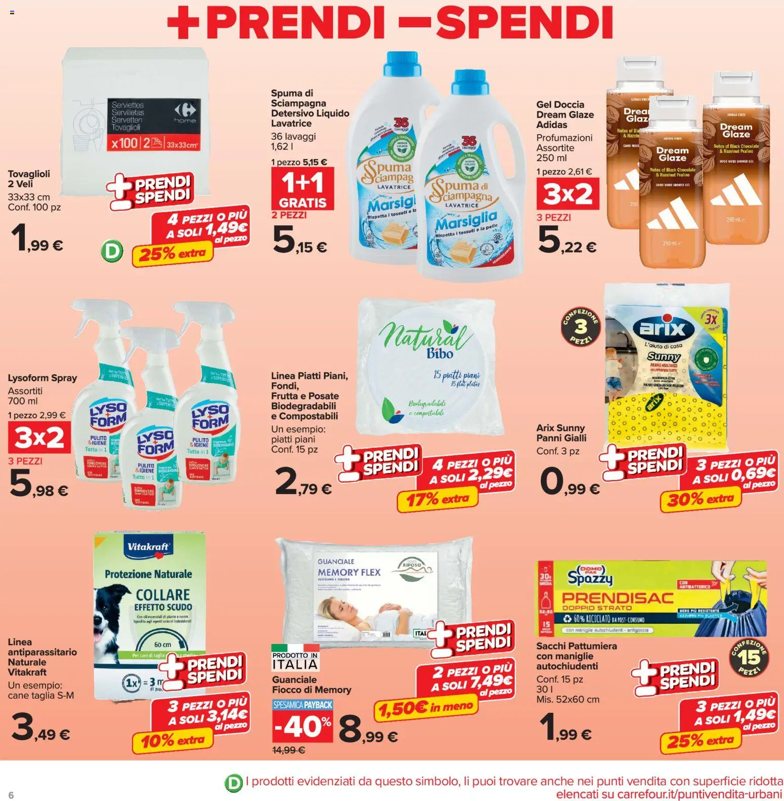 Volantino Carrefour del 13/07/2026 | Pagina: 6 | Prodotti: Frutta, Lavatrice, Doccia, Guanciale