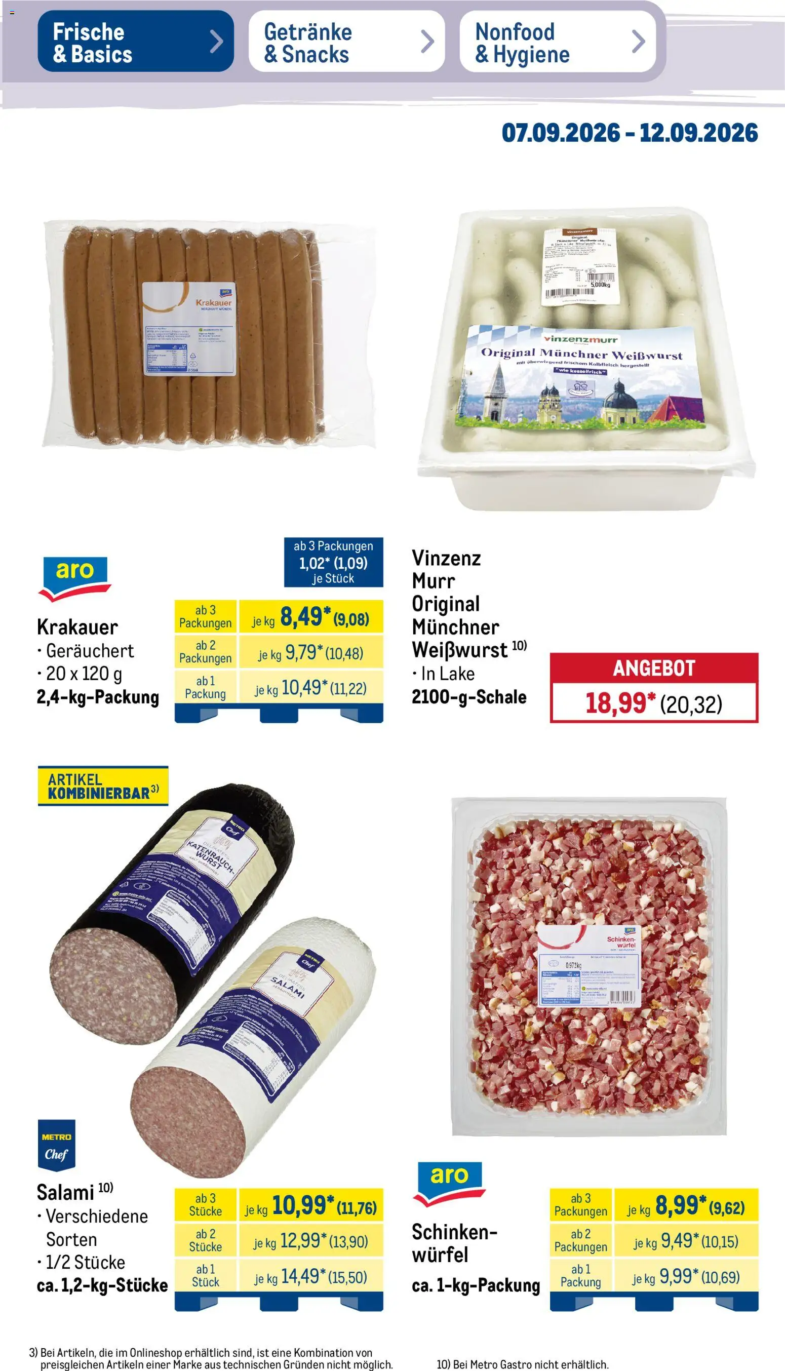 Metro NonFood-Angebote – gültig ab 07.09.2026 | Seite: 44 | Produkte: Weißwurst, Wurst, Salami, Schinken