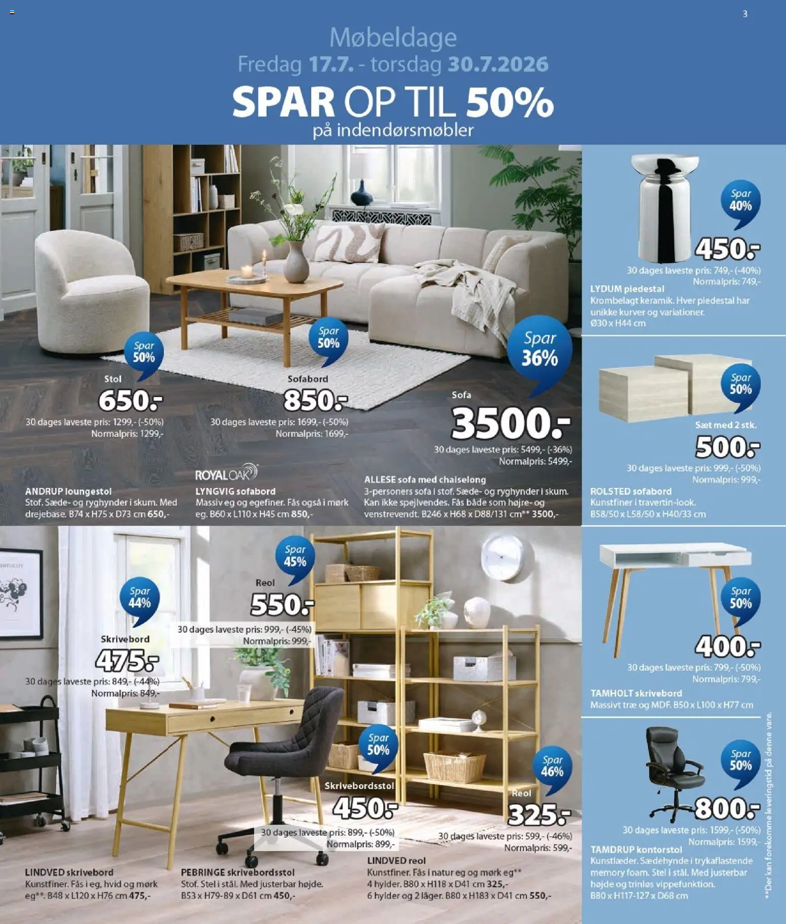JYSK tilbudsavis – gyldig fra 17/07/2026 | Side: 3 | Produkter: Sofa, Skrivebord, Kontorstol, Søm
