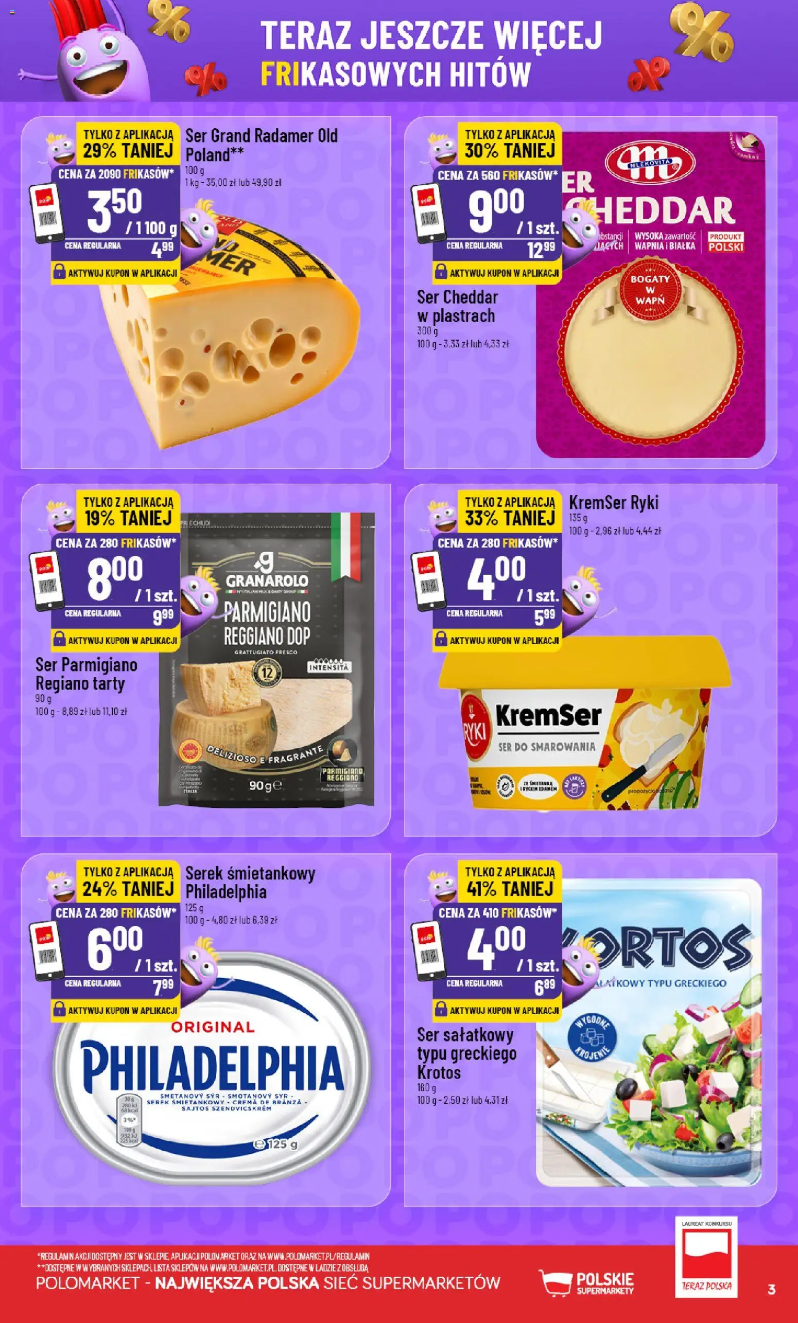 POLOmarket gazetka - Frikasowe Hity od 02.09.2026 | Strona: 3 | Produkty: Serek śmietankowy, Ser sałatkowy, Ser, Ser cheddar