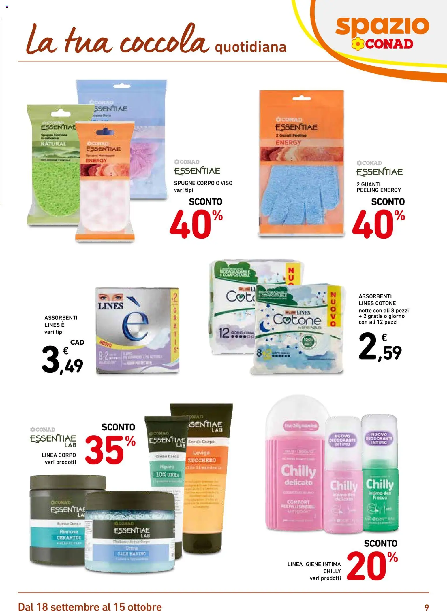 Volantino Spazio Conad del 18/09/2026 | Pagina: 9 | Prodotti: Intimo, Burro, Guanti, Assorbenti