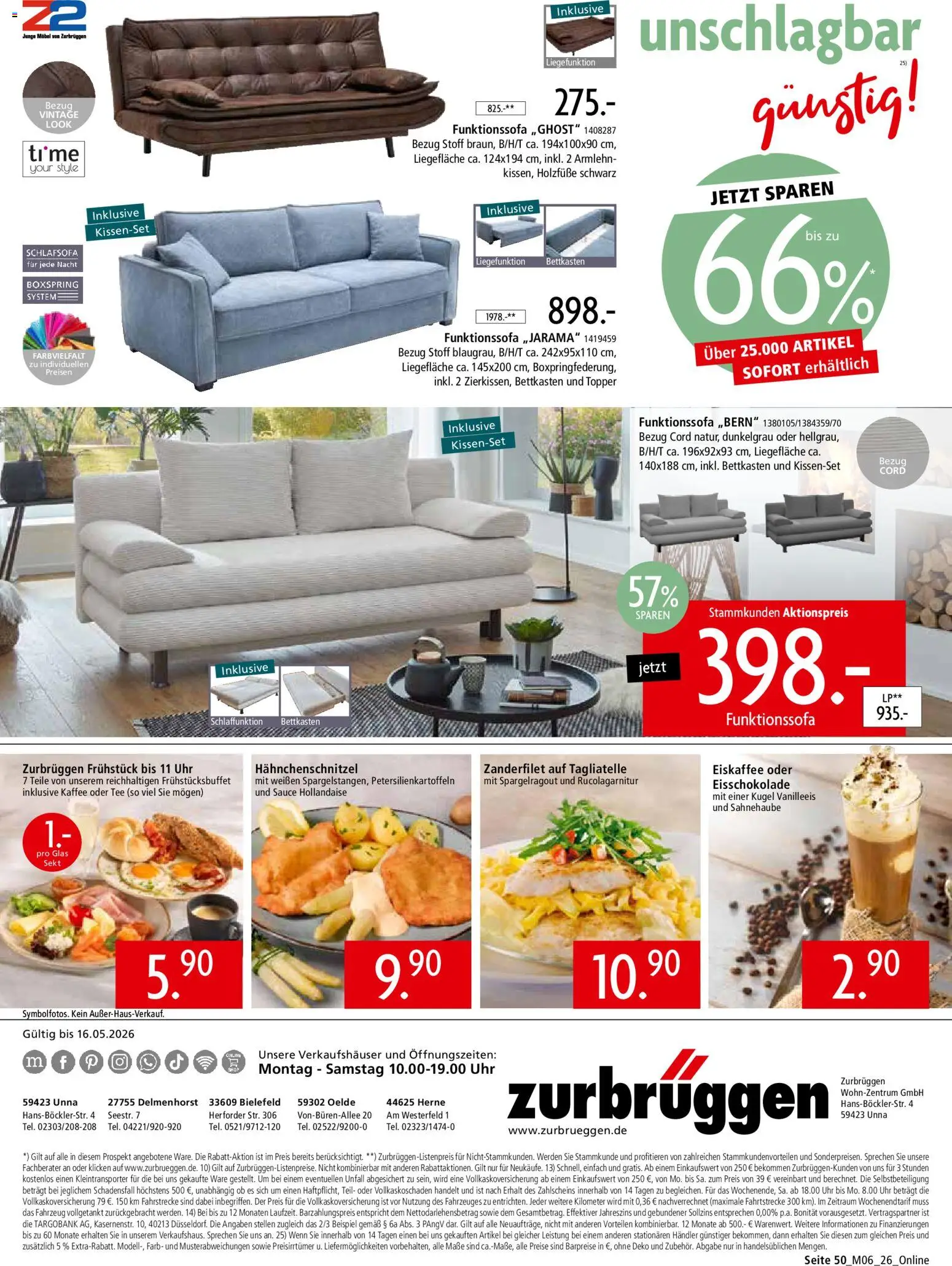 Zurbrüggen Z2-unschlagbar günstig – gültig ab 01.05.2026 | Seite: 50 | Produkte: Schlafsofa, Sekt, Tee, Uhr