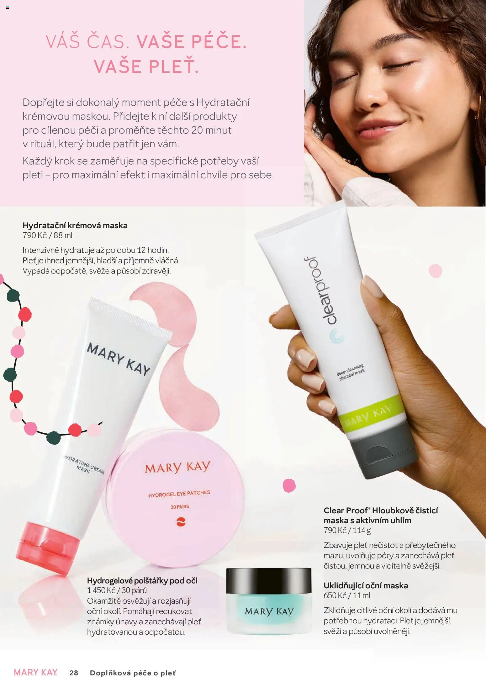 Mary Kay kniha o kráse od 30.09.2026 | Strana: 28 | Produkty: Polštářky, Známky, Oční maska, Maska