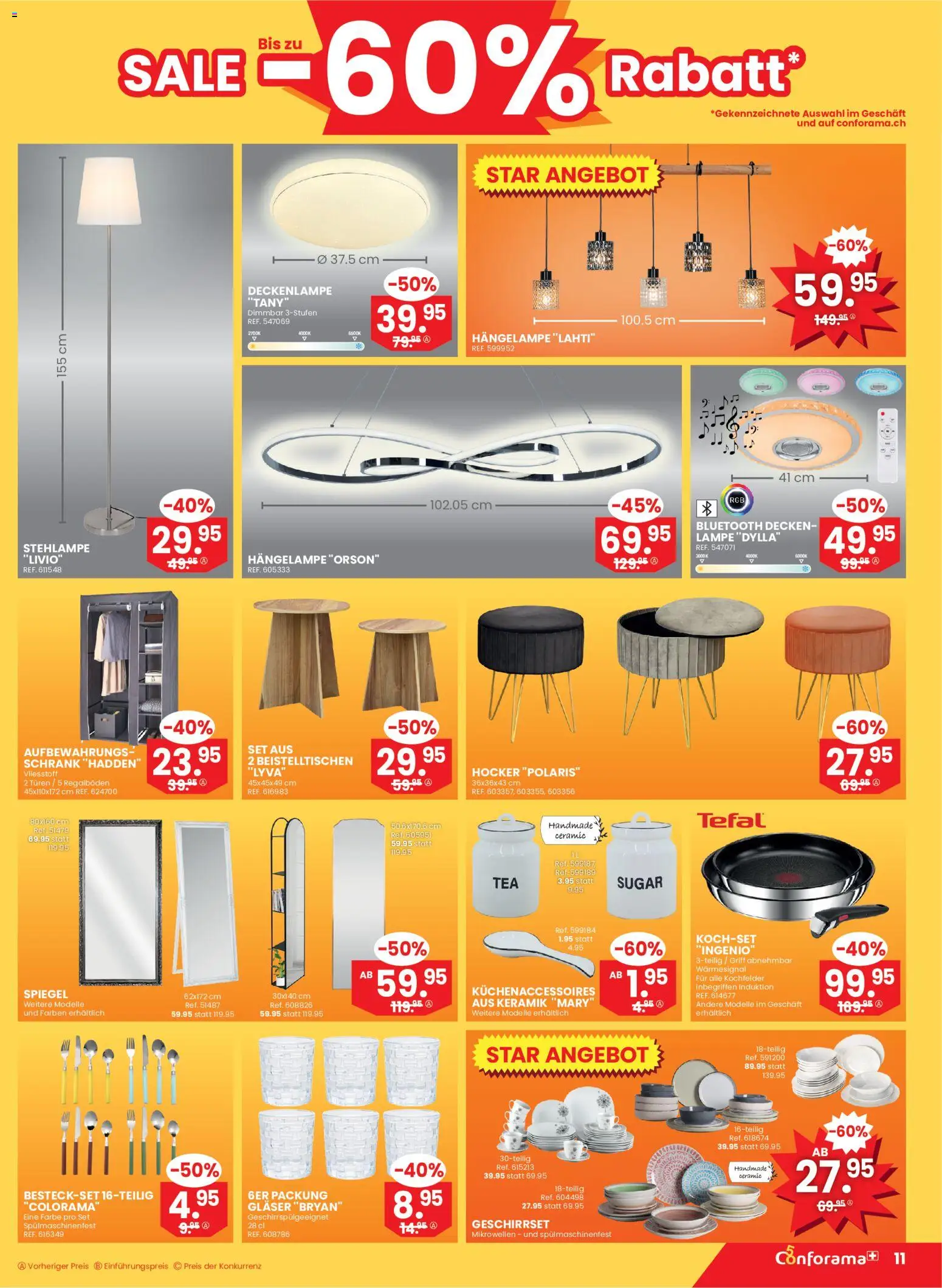 Conforama aktionen – gültig ab 24.06.2026 | Seite: 11 | Produkte: Hocker, Schrank, Spiegel, Lampe