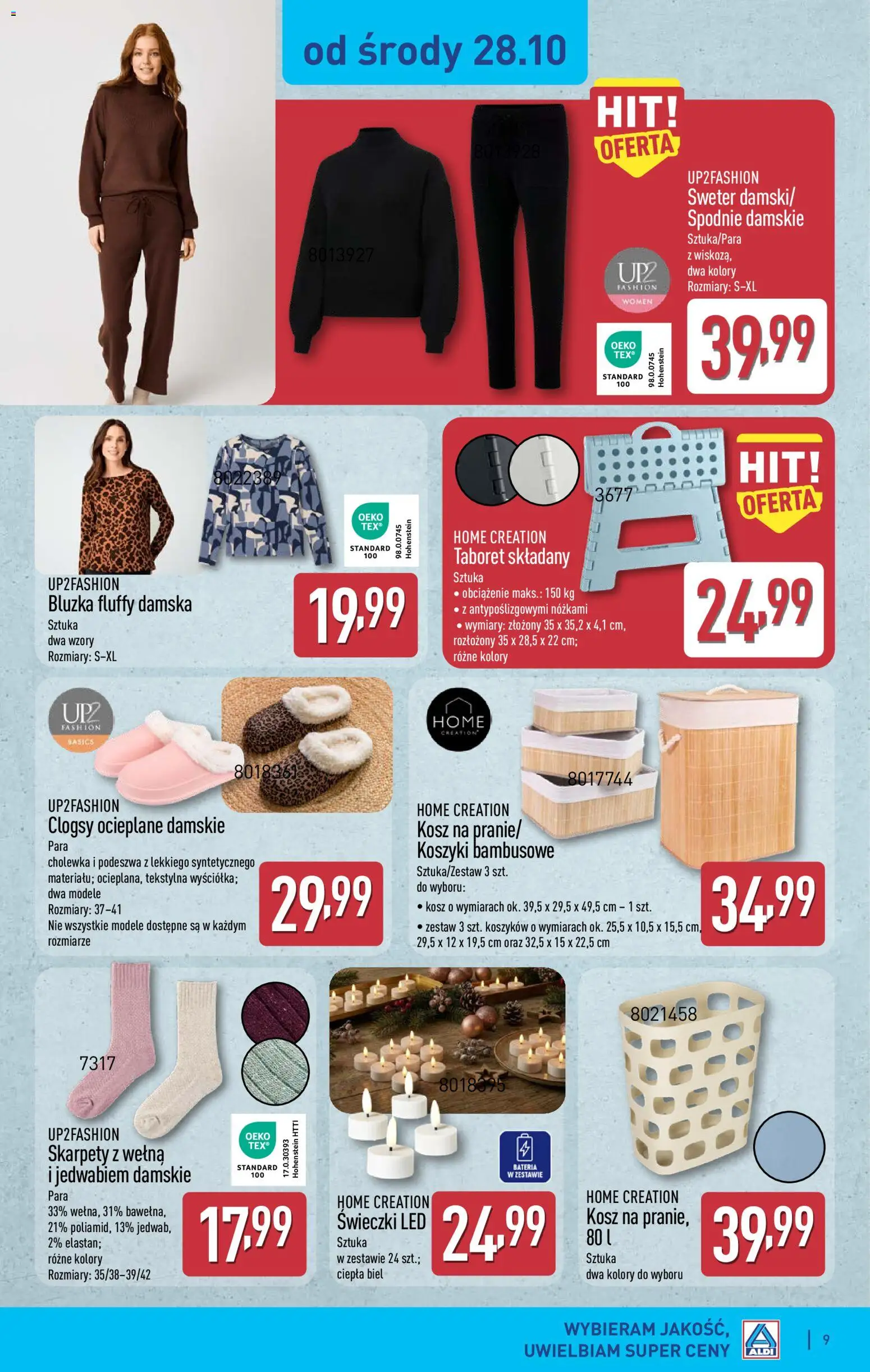Aldi gazetka - Artykuły przemysłowe i tekstylia od 28.10.2026 | Strona: 9 | Produkty: Bluzka, Sweter, Skarpety, Bateria