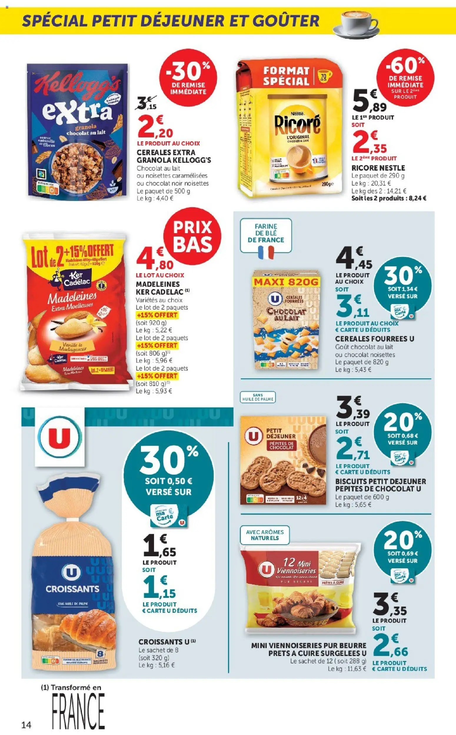 {H1} | Page: 14 | Produits: Céréales fourrees, Pépites de chocolat, Madeleines, Granola