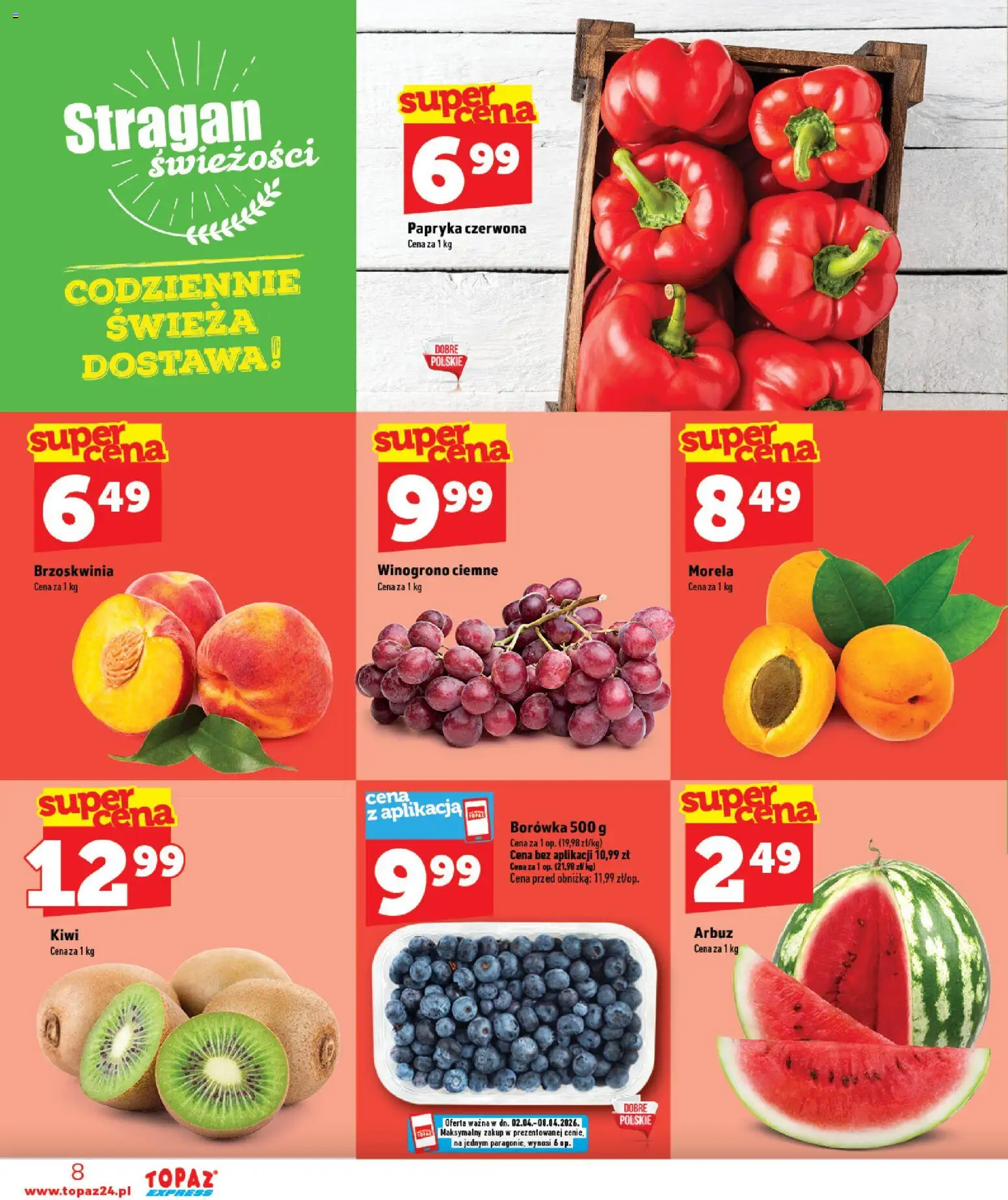 Topaz gazetka - Express od 06.08.2026 | Strona: 8 | Produkty: Arbuz, Winogrono, Papryka, Papryka czerwona