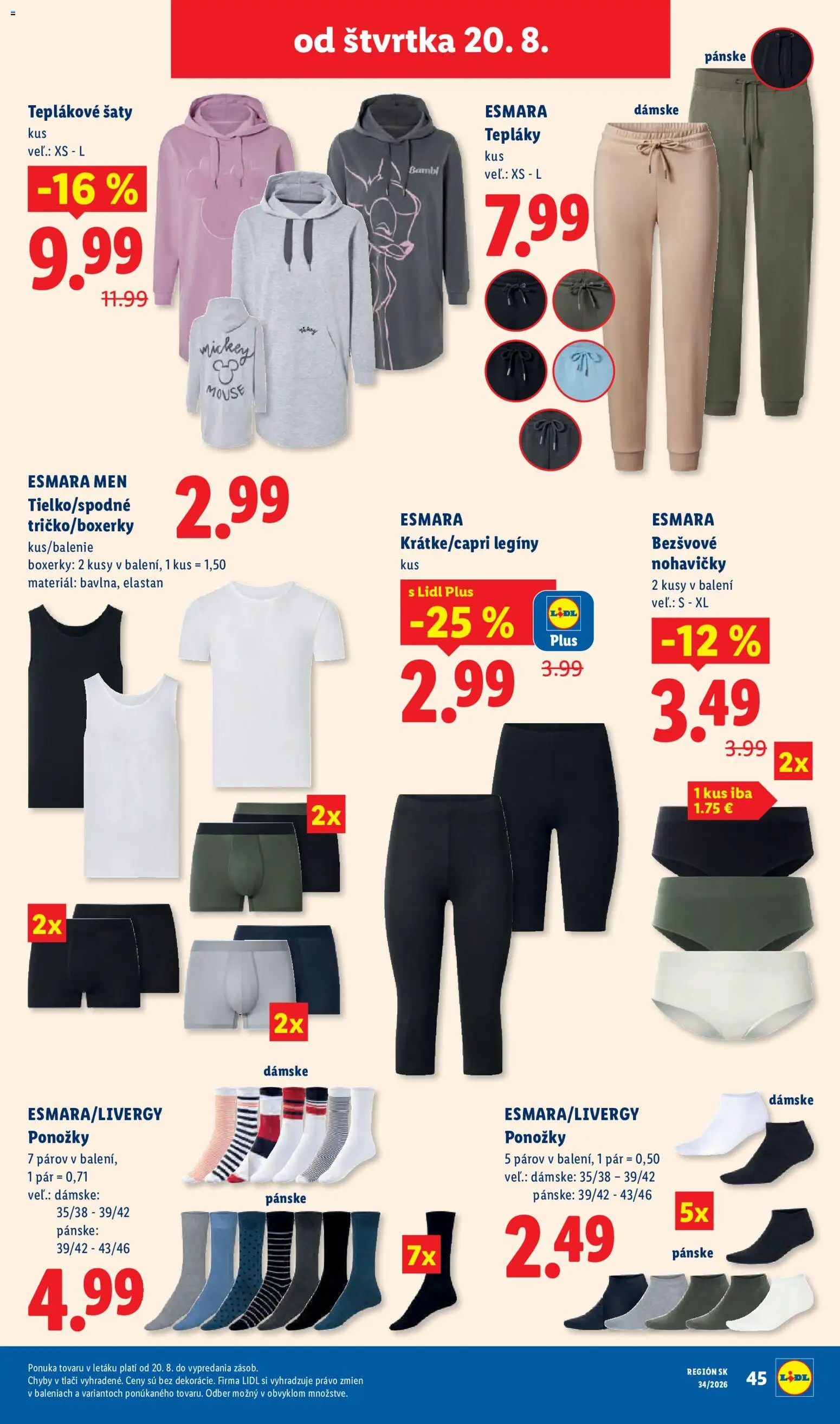 Nové Lidl akcie – leták je platný od 17.08.2026 | Strana: 85 | Produkty: Šaty, Nohavičky, Ponožky, Boxerky