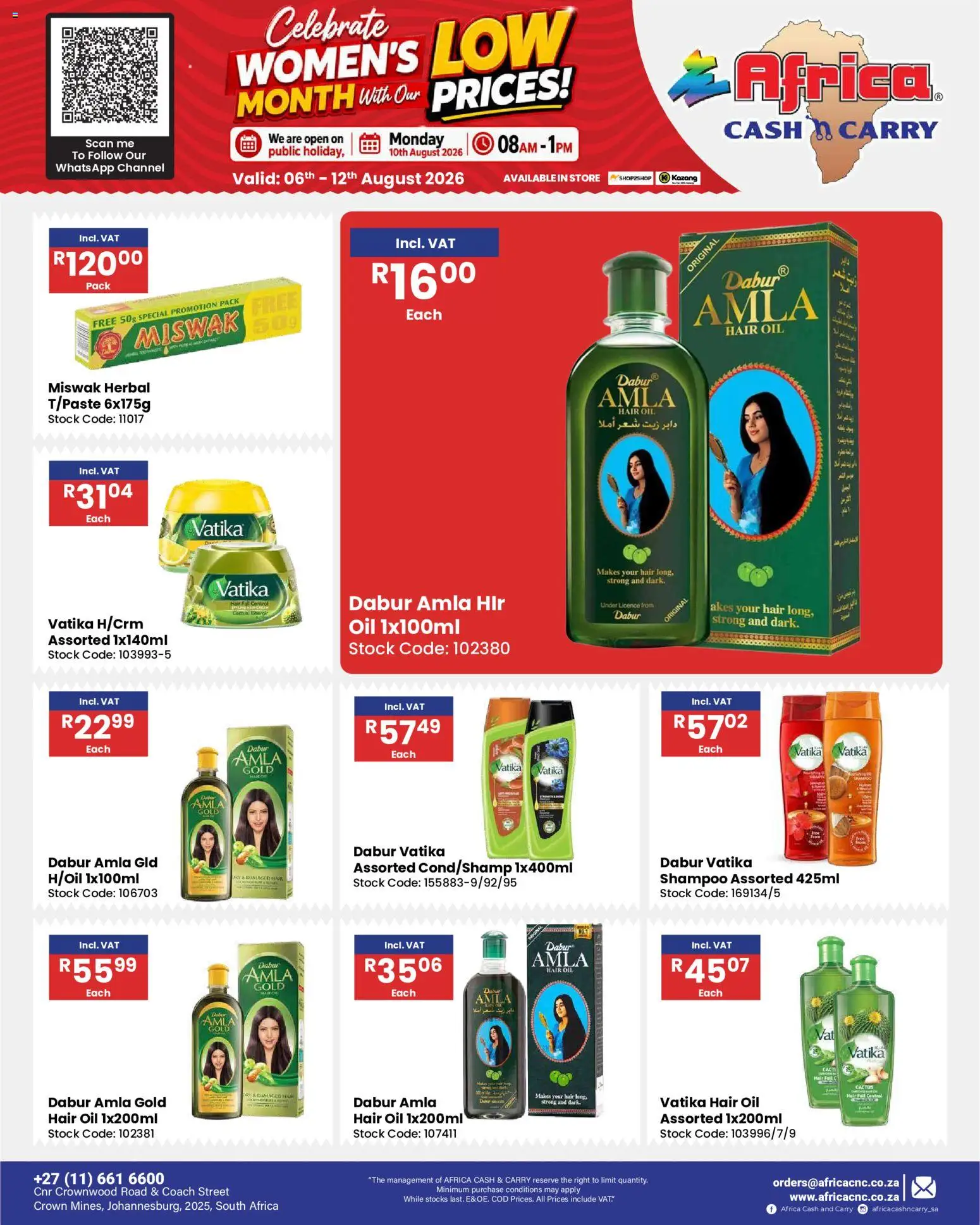 New Africa Cash & Carry catalogue – valid from 06/08/2026 | Page: 75 | Products: Oil, Shampoo, Hair oil, Stock