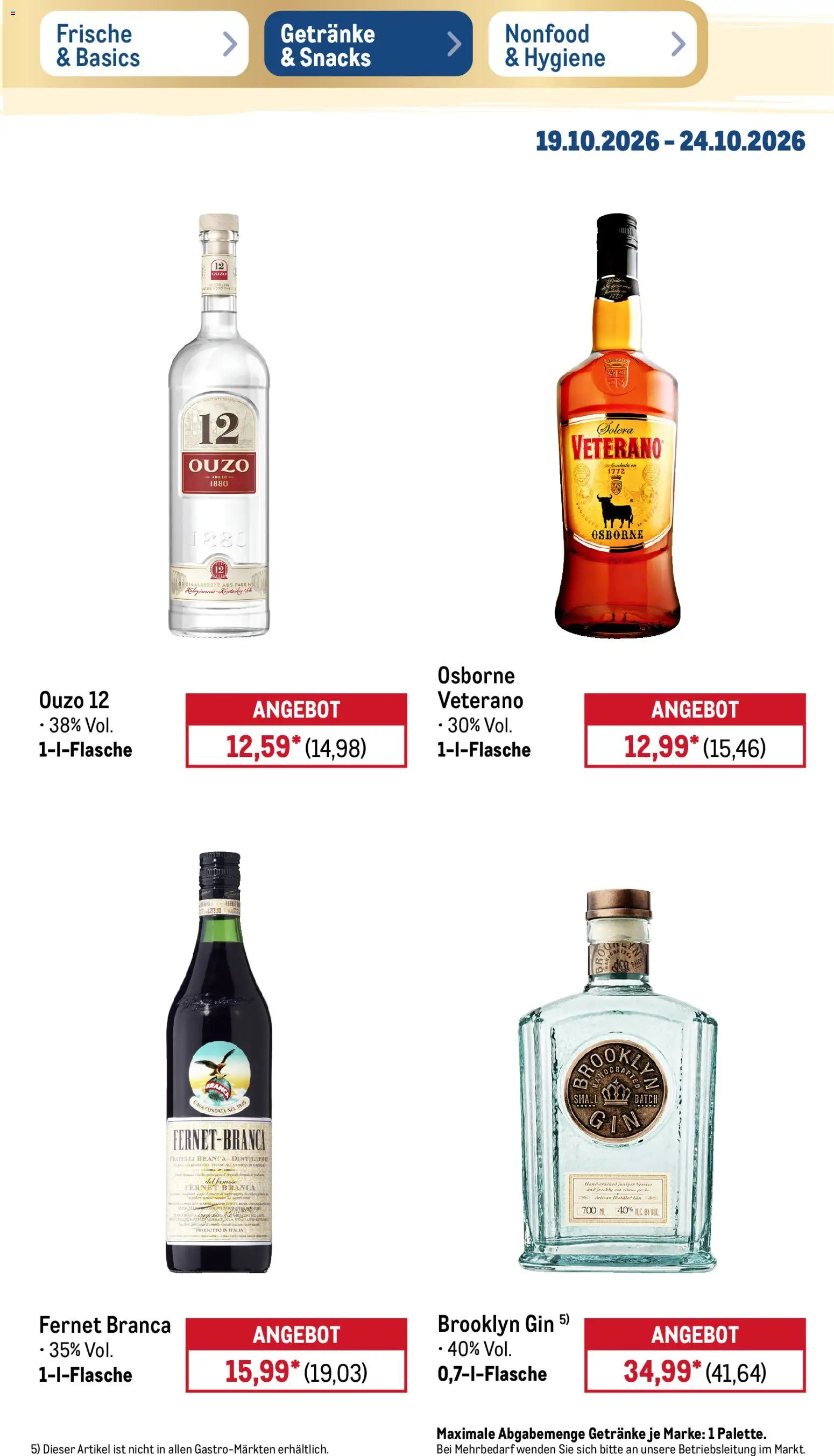 Metro NonFood-Angebote – gültig ab 19.10.2026 | Seite: 24 | Produkte: Ouzo 12, Ouzo, Fernet, Gin