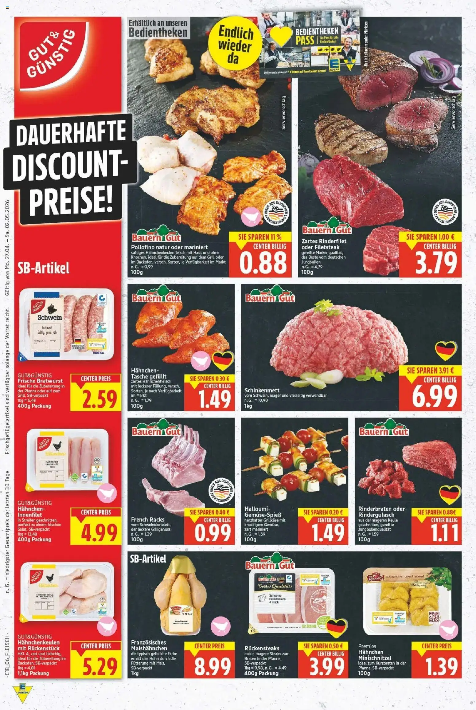 E center Prospekt Magdeburg	 – gültig ab 27.04.2026 | Seite: 6 | Produkte: Rindergulasch, Hahnchen, Rinderfilet, Bratwurst