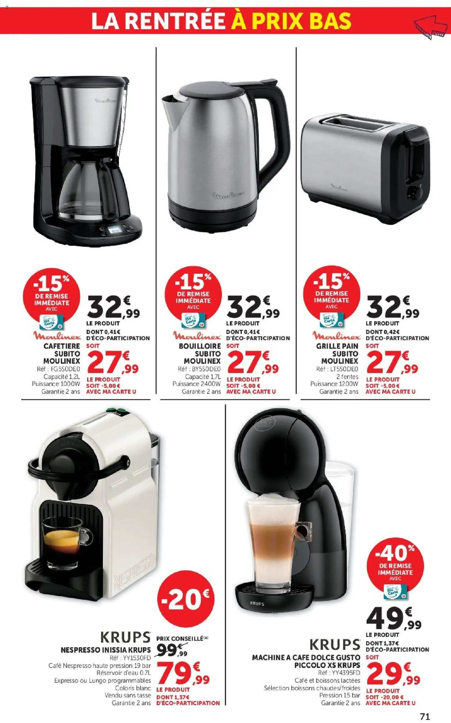 {H1} | Page: 71 | Produits: Machine à café, Moulinex, Boissons lactées, Pain
