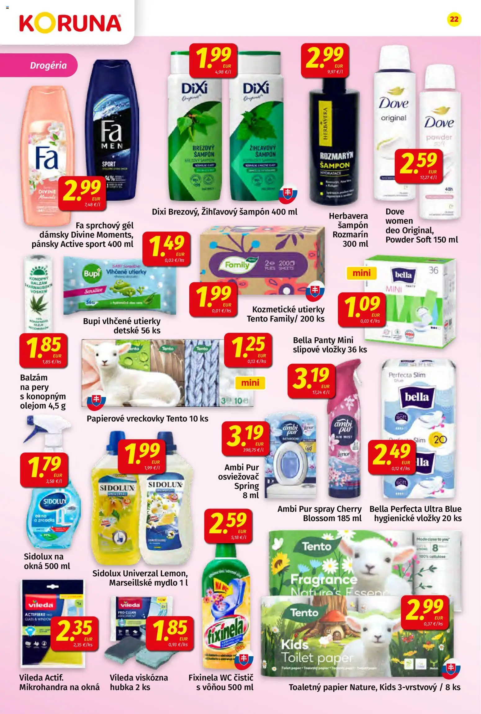 Nové Koruna akcie – leták je platný od 11.09.2026 | Strana: 22 | Produkty: Hubka, Mydlo, Sprchový gél, Papierové vreckovky