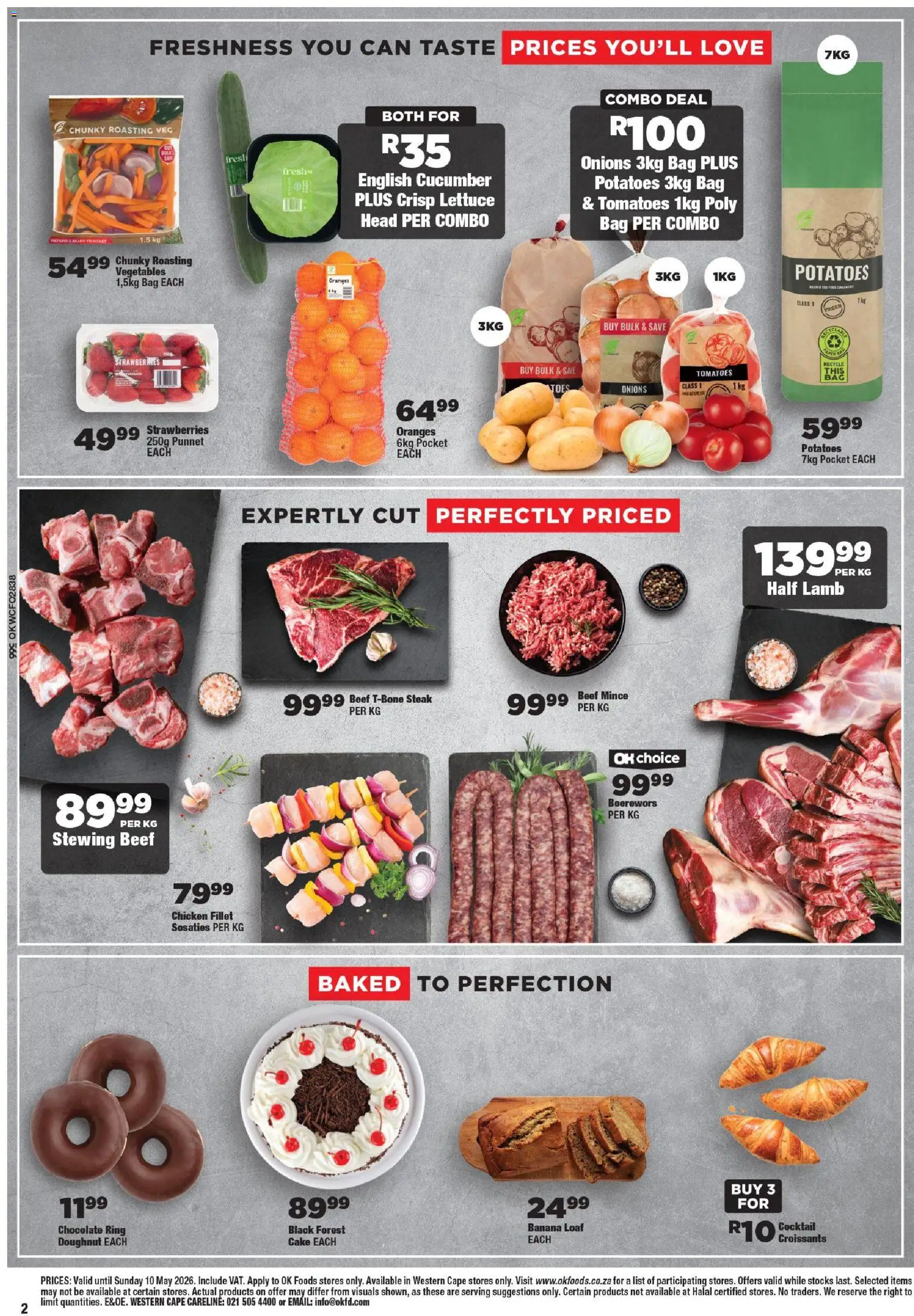 New OK Foods catalogue – valid from 24.04.2026 | Page: 2 | Products: Cake, Bag, Tomatoes, Vegetables