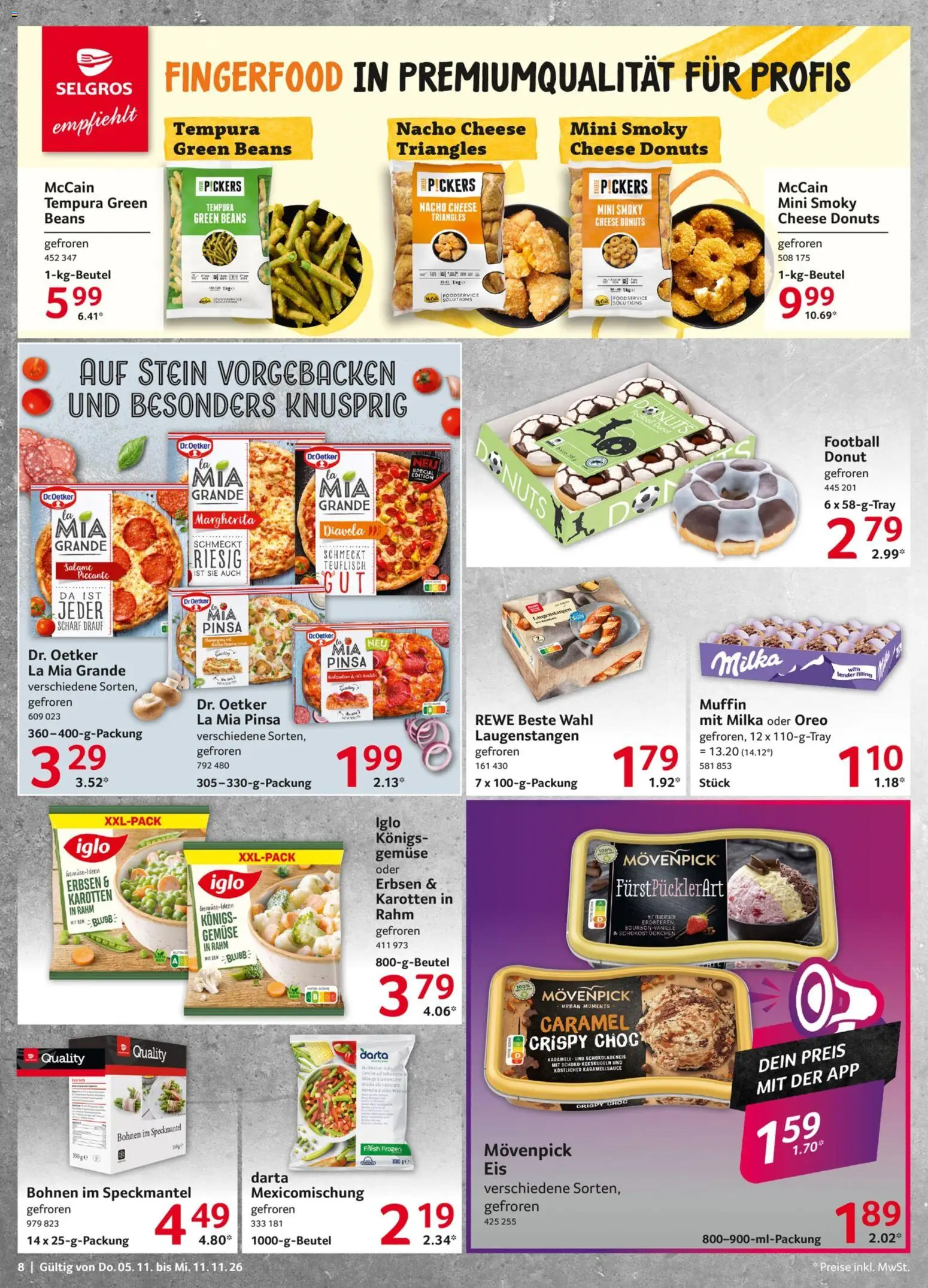 Selgros Prospekt – gültig ab 05.11.2026 | Seite: 8 | Produkte: McCain, Milka, Donuts, Erbsen
