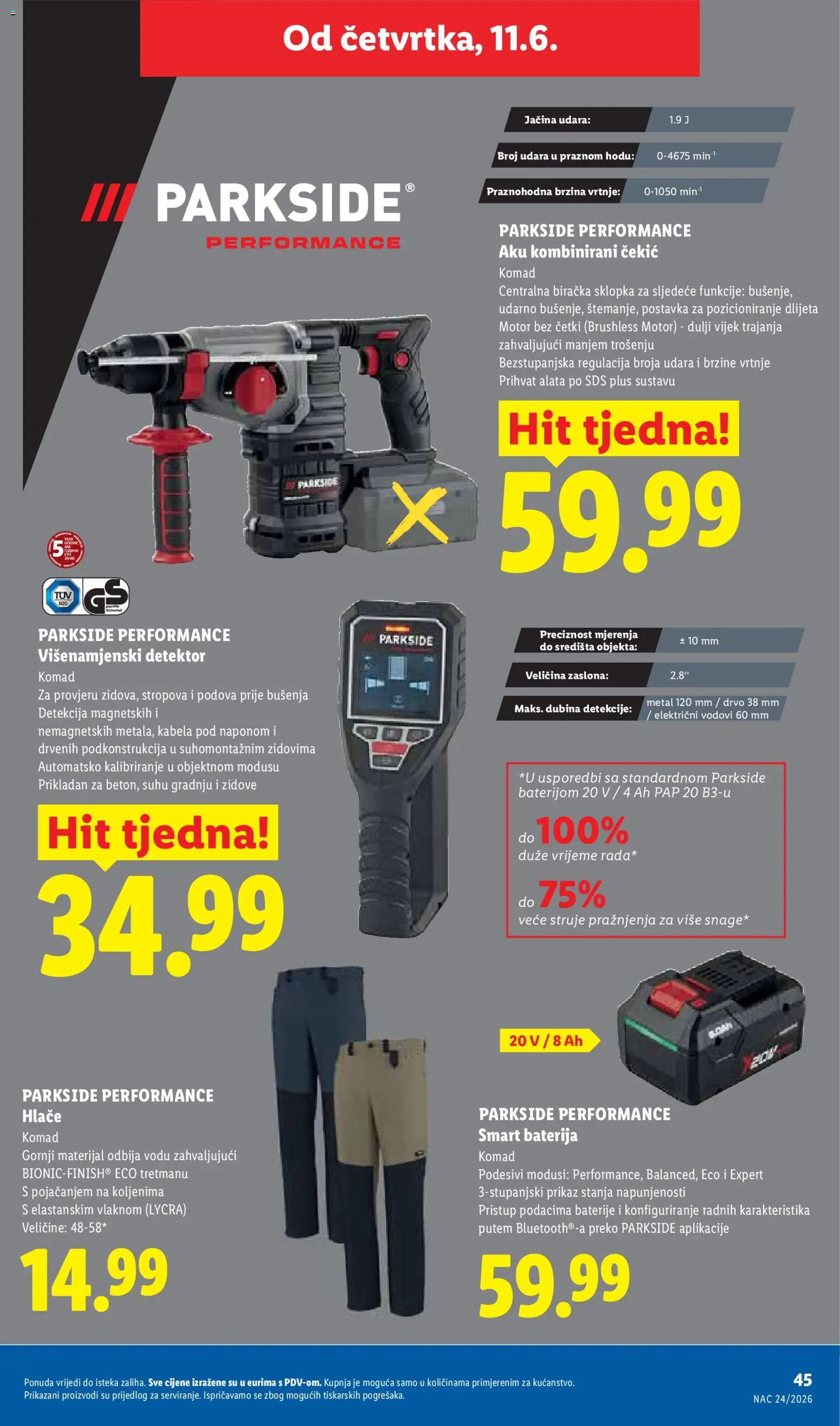 Lidl katalog | vrijedi od 08.06.2026 | Stranica: 45 | Proizvodi: Baterija, Hlače, Baterije, Parkside