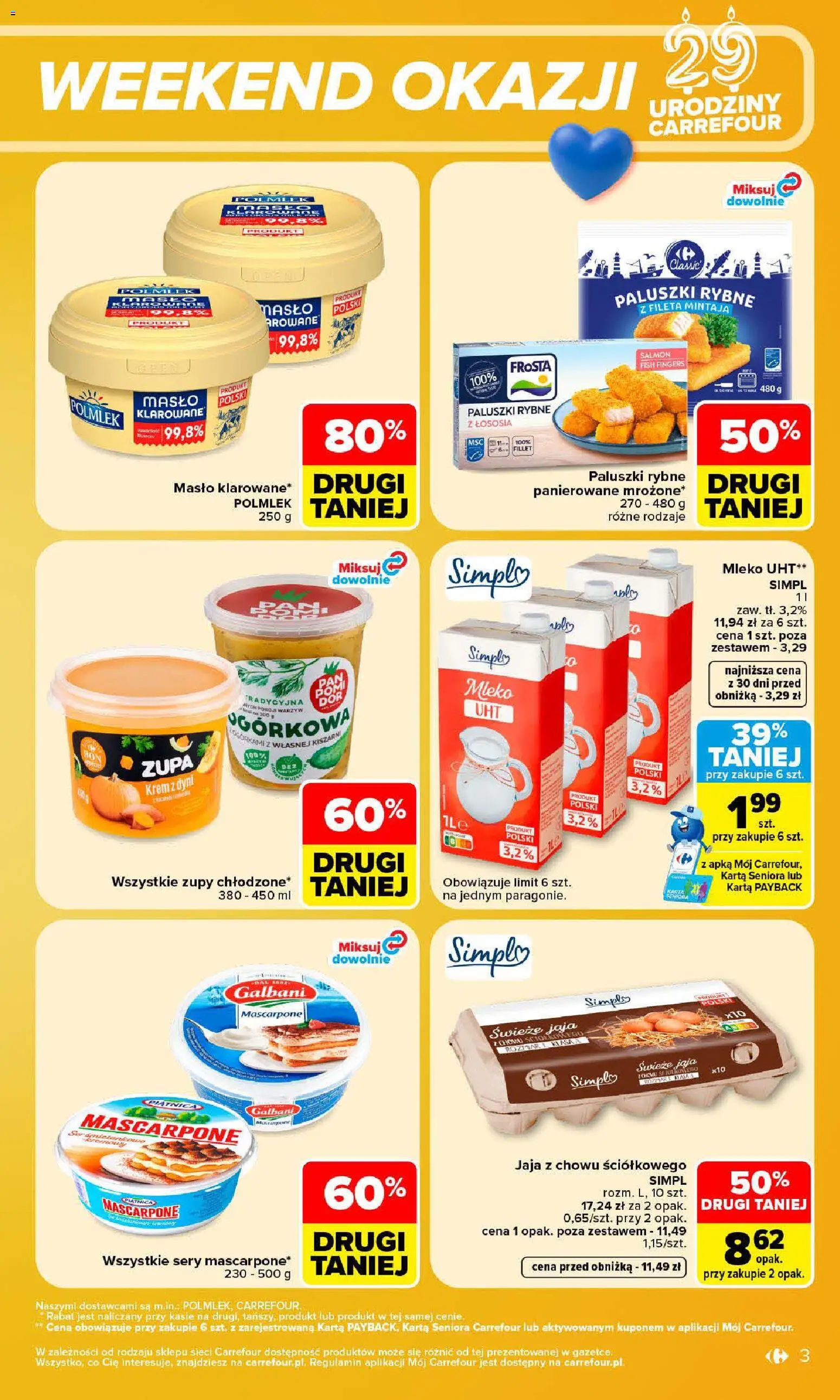 Carrefour gazetka - Weekend okazji od 29.10.2026 | Strona: 3 | Produkty: Karta, Frosta, Mascarpone, Mleko UHT