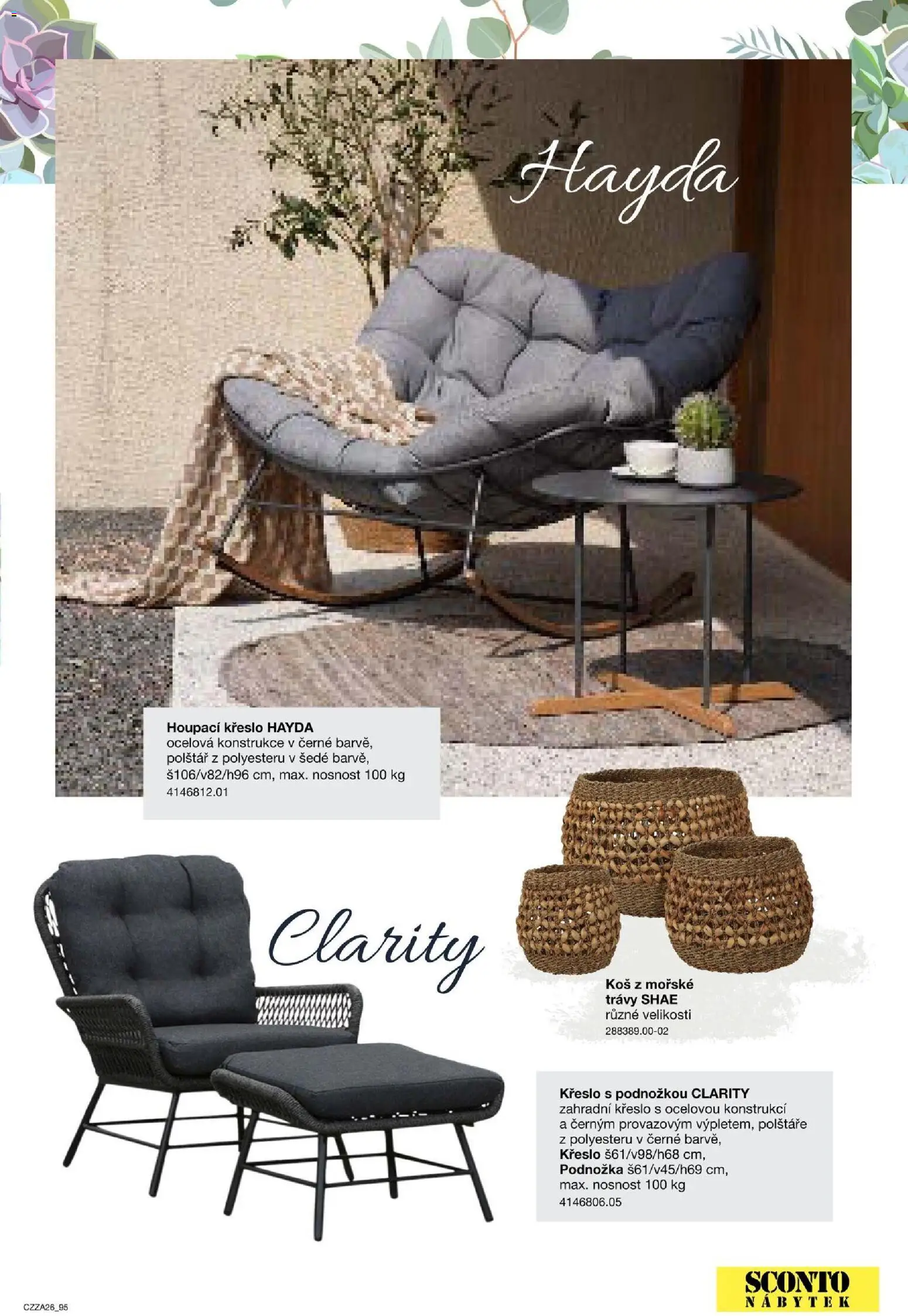 Sconto nábytek katalog - Zahradní speciál od 01.01.2026 | Strana: 95 | Produkty: Polštáře, Polštář, Křeslo, Koš