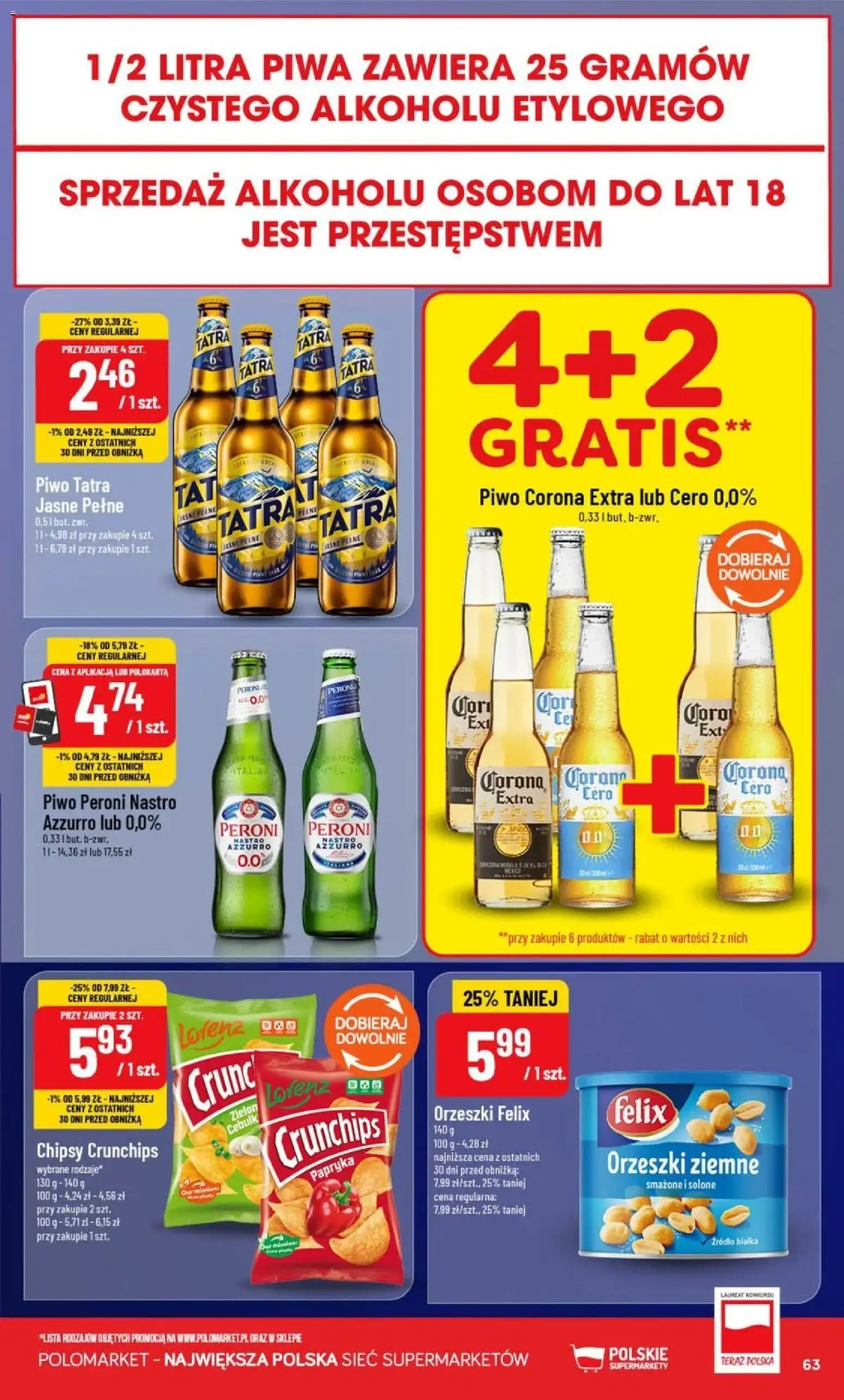 Nowa POLOmarket gazetka od jutra 23.09.2026 | Strona: 63 | Produkty: Chipsy, Corona Extra, Orzeszki ziemne, Piwo