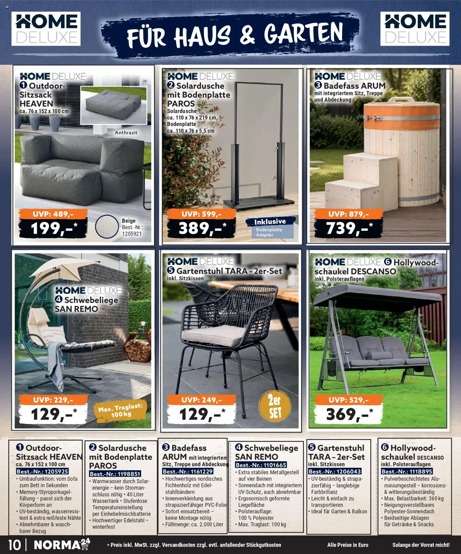 Norma Bestellmagazin Juli 2026 – gültig ab 01.07.2026 | Seite: 10 | Produkte: Adapter, Sitzsack, Bett, Sofa