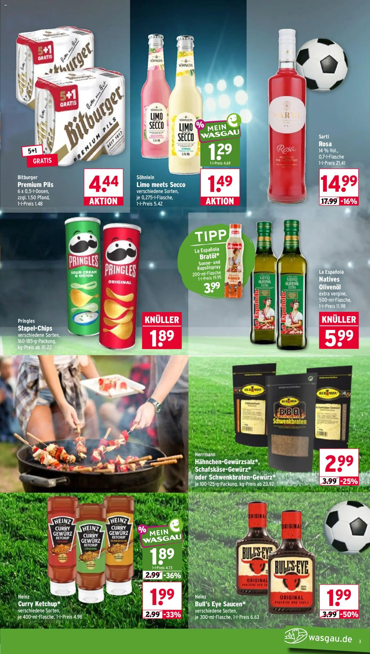 Wasgau Prospekt – gültig ab 13.07.2026 | Seite: 3 | Produkte: Bitburger, Olivenol, Pils, Pringles