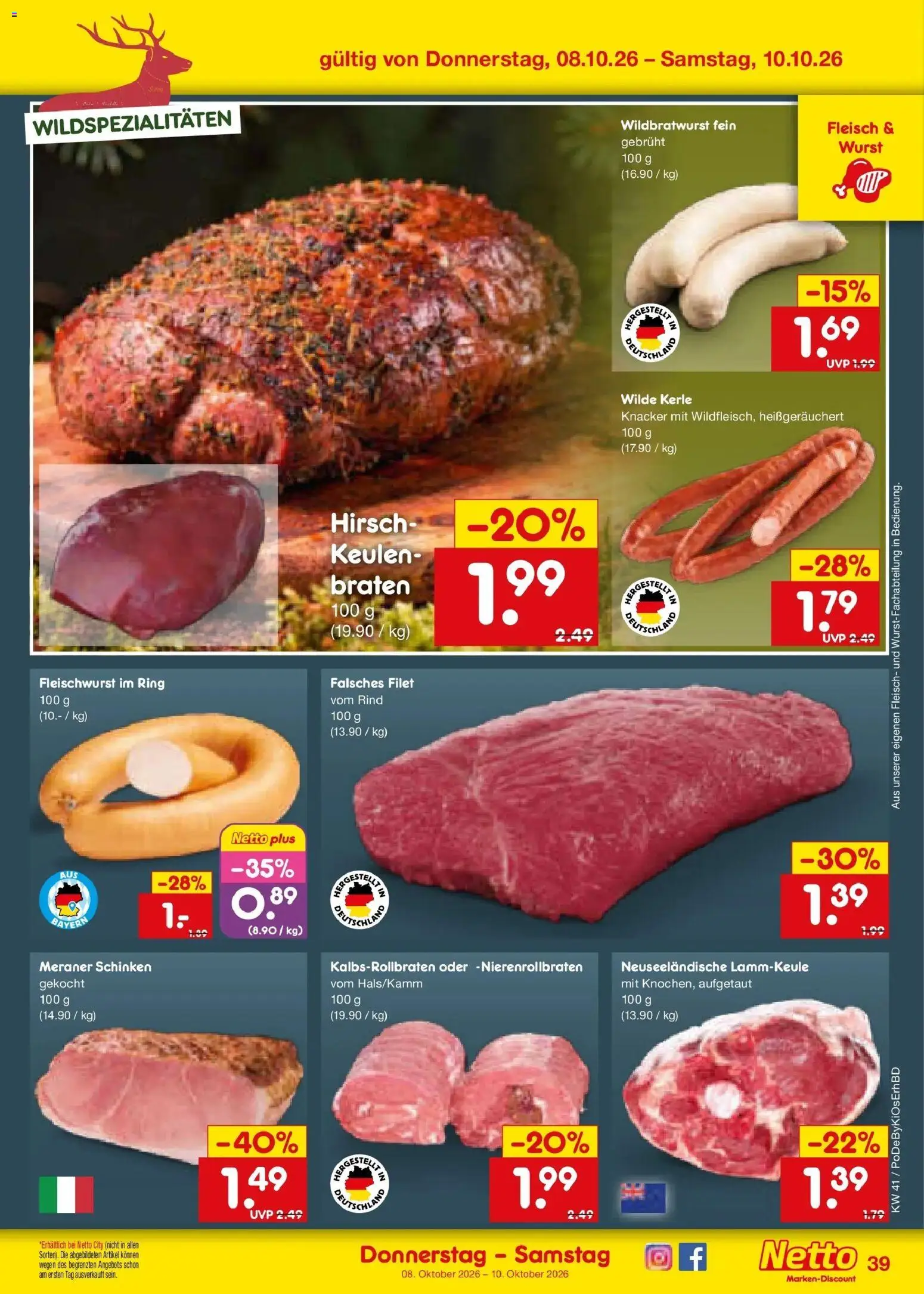 Netto Marken-Discount Prospekt Mistelbach – gültig ab 05.10.2026 | Seite: 49 | Produkte: Lammkeule, Wurst, Schinken, Fleisch
