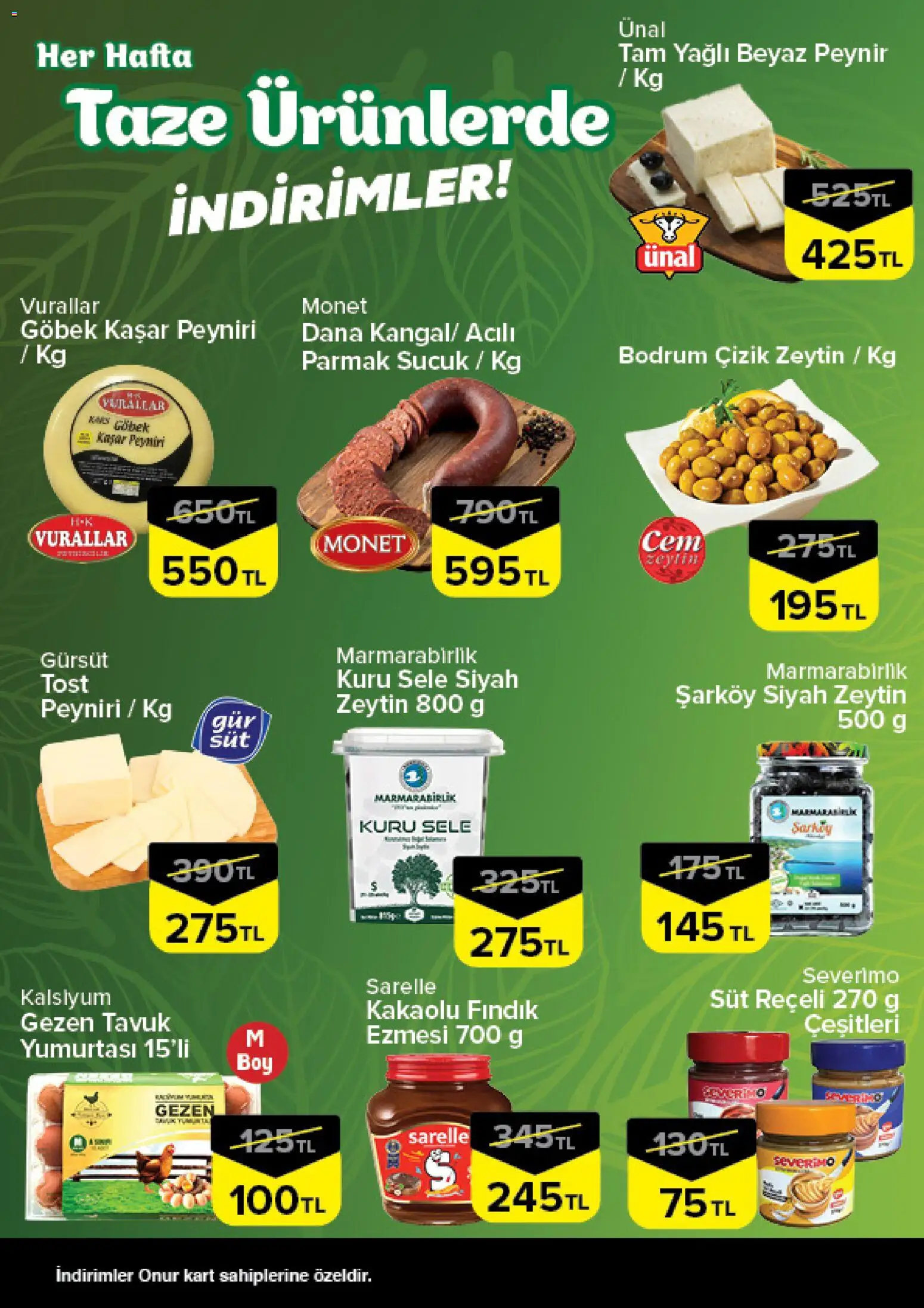 Onur Market - Taze Ürünlerde İndirimler - 09 Temmuz 2026 tarihinden itibaren geçerlidir | Sayfa: 2 | Ürünler: Süt, Peynir, Zeytin, Sucuk