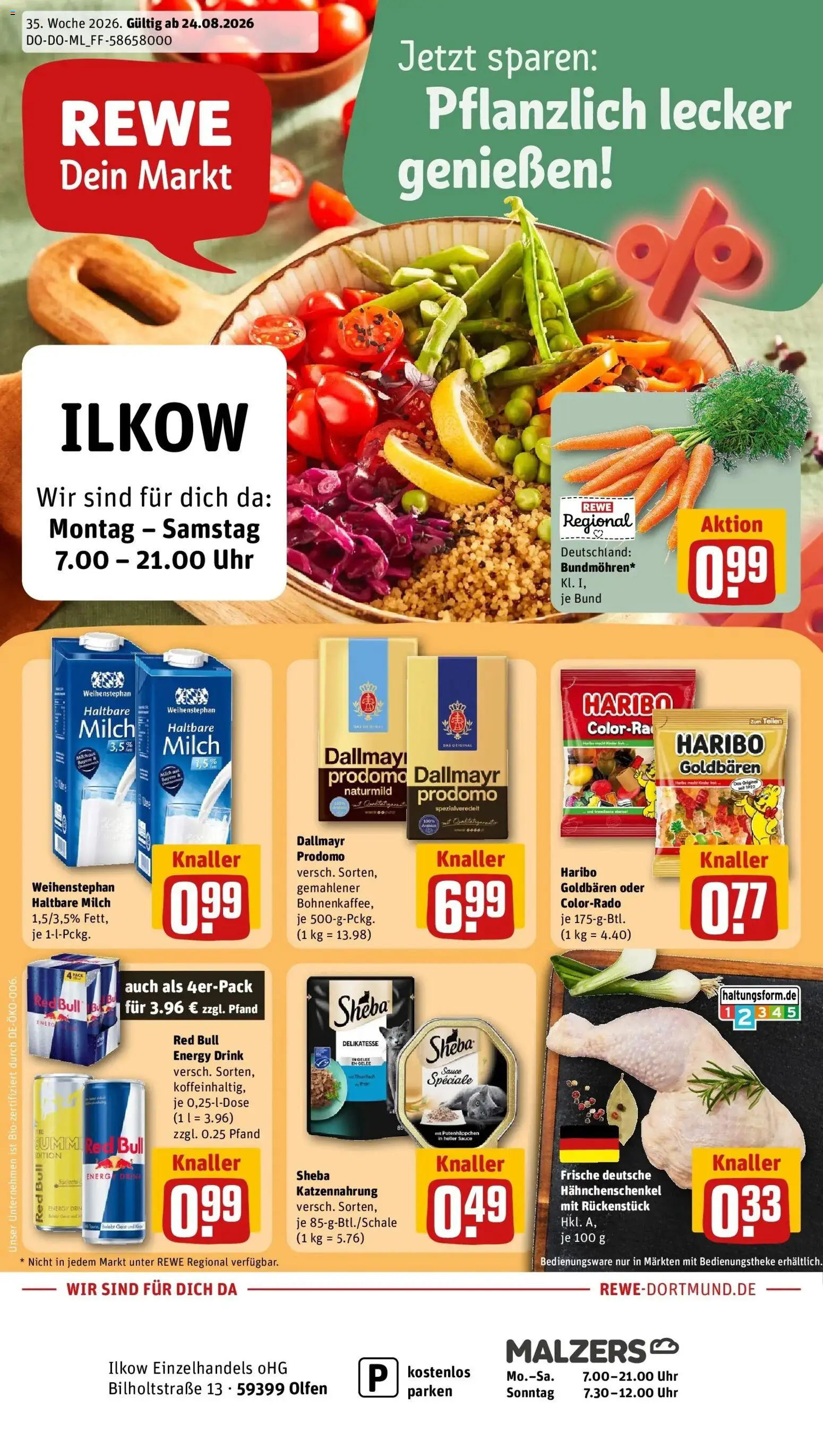 REWE Prospekt ab 24.08.2026 zum Blättern » Angebote | Seite: 1 | Produkte: Sheba, Energy, Haltbare milch, Uhr