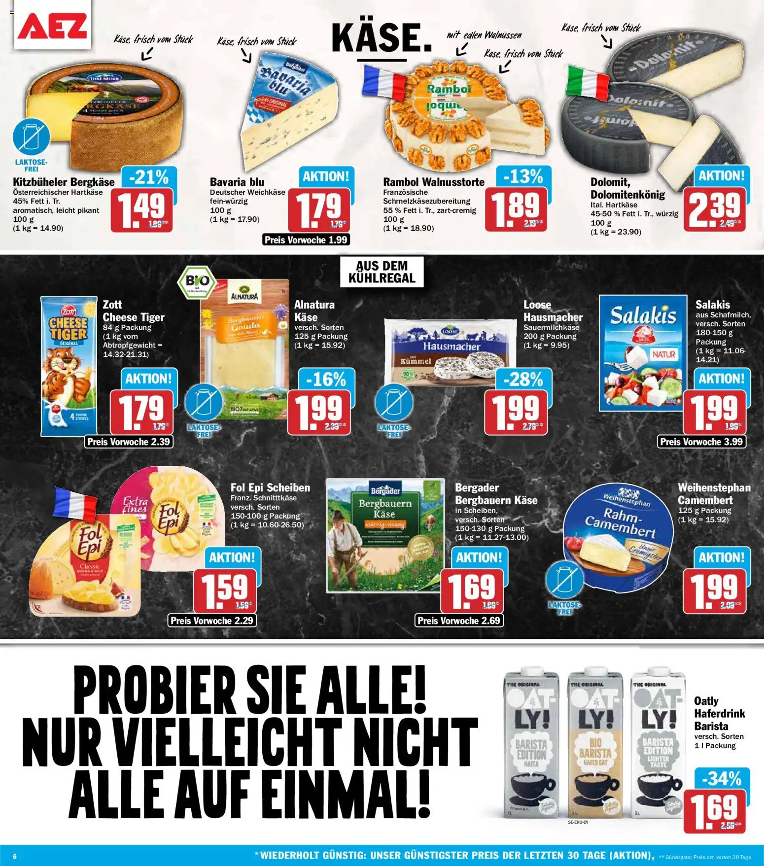 AEZ Prospekt – gültig ab 01.06.2026 | Seite: 6 | Produkte: Käse, Haferdrink, Oatly, Salakis