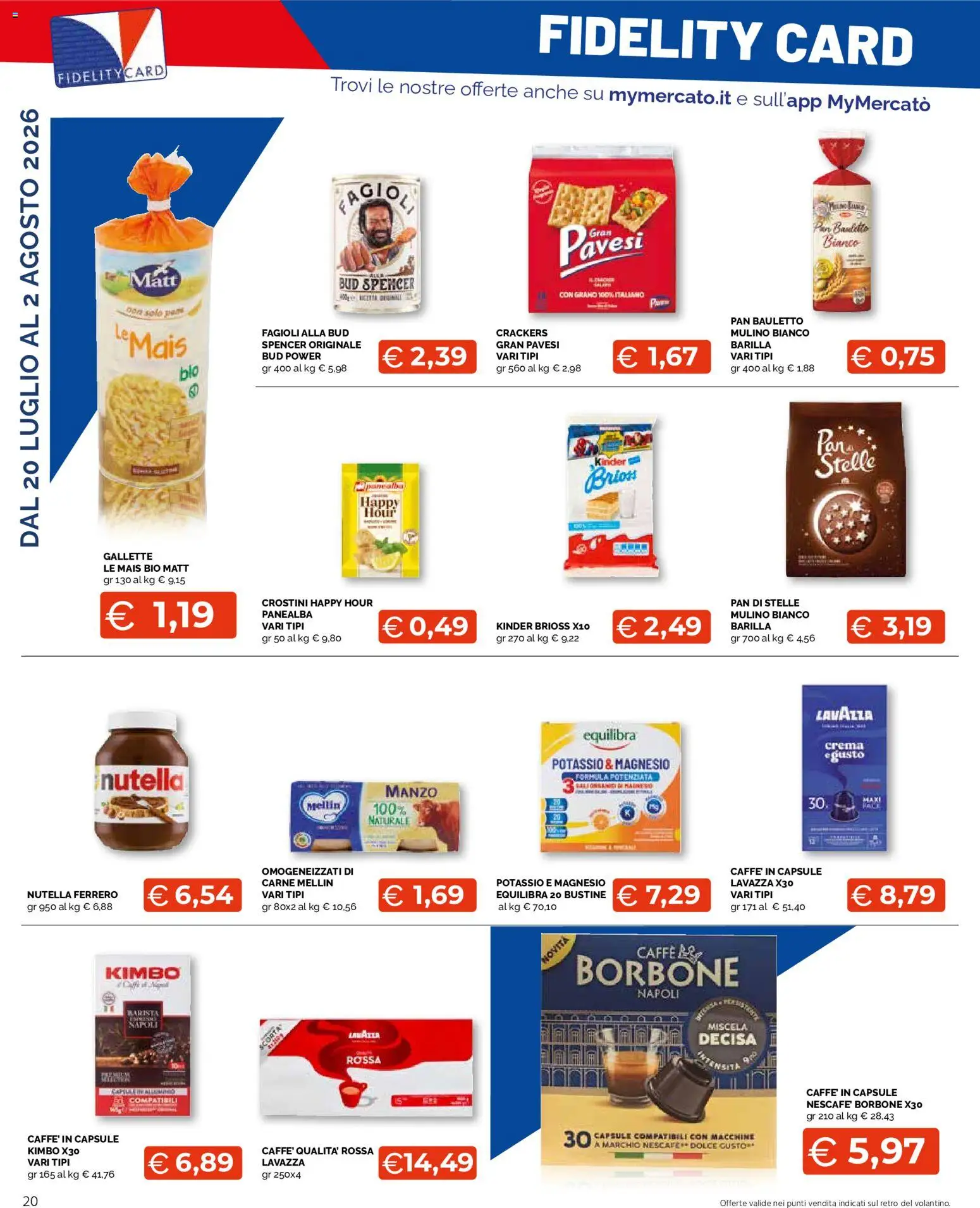 Volantino Mercatò del 20/07/2026 | Pagina: 20 | Prodotti: Manzo, Fagioli, Nutella, Gallette