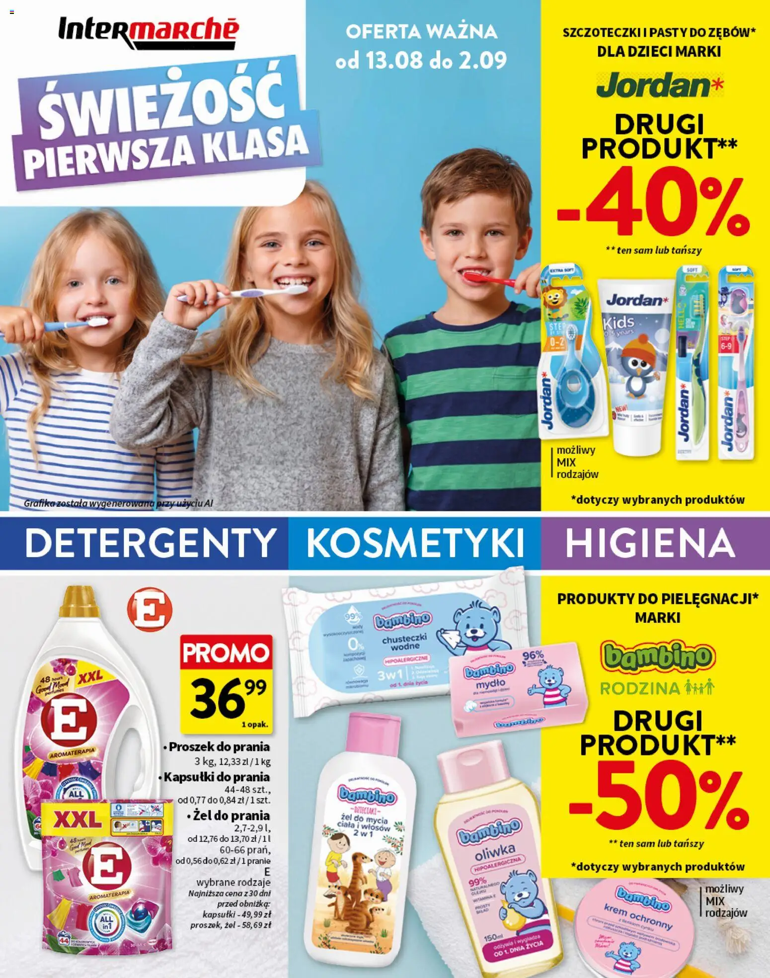 Intermarche gazetka - Świeżość pierwsza klasa od 13.08.2026 | Strona: 1 | Produkty: Kapsułki, Chusteczki, Kosmetyki, Proszek do prania
