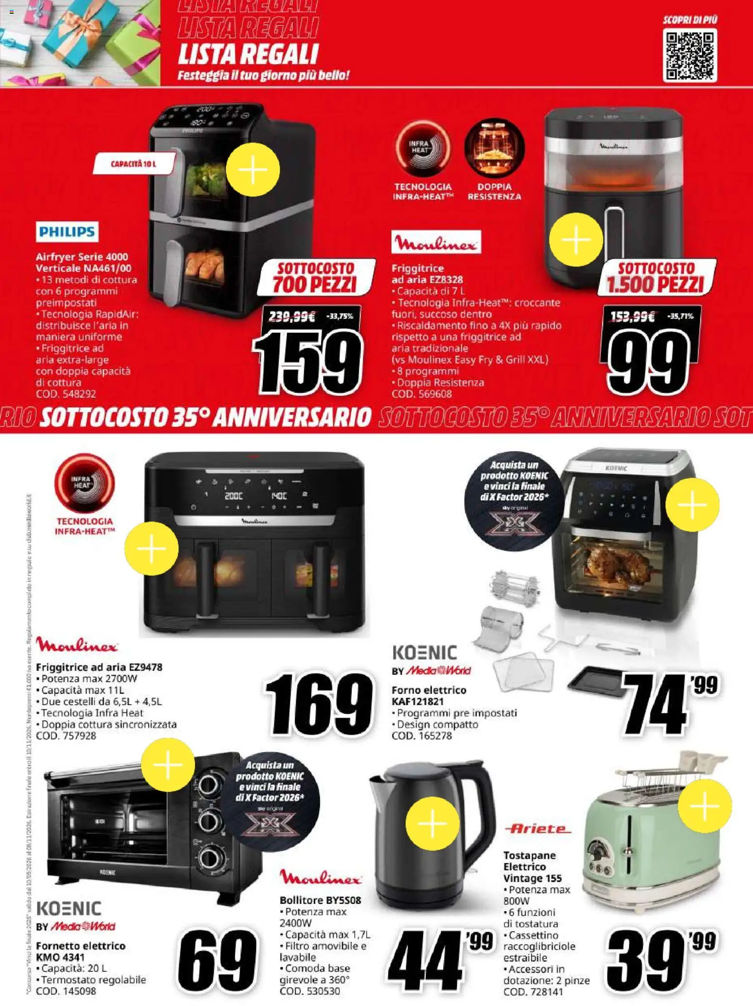 Volantino Media World del 06/10/2026 | Pagina: 36 | Prodotti: Friggitrice ad aria, Fornetto, Forno, Tostapane