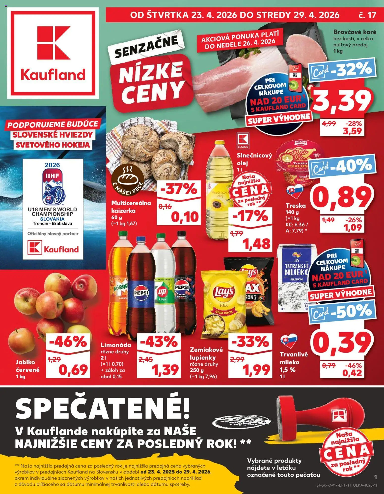 Nové Kaufland akcie – leták je platný od 23.04.2026 | Strana: 1 | Produkty: Olej, Apple, Treska, Trvanlivé mlieko