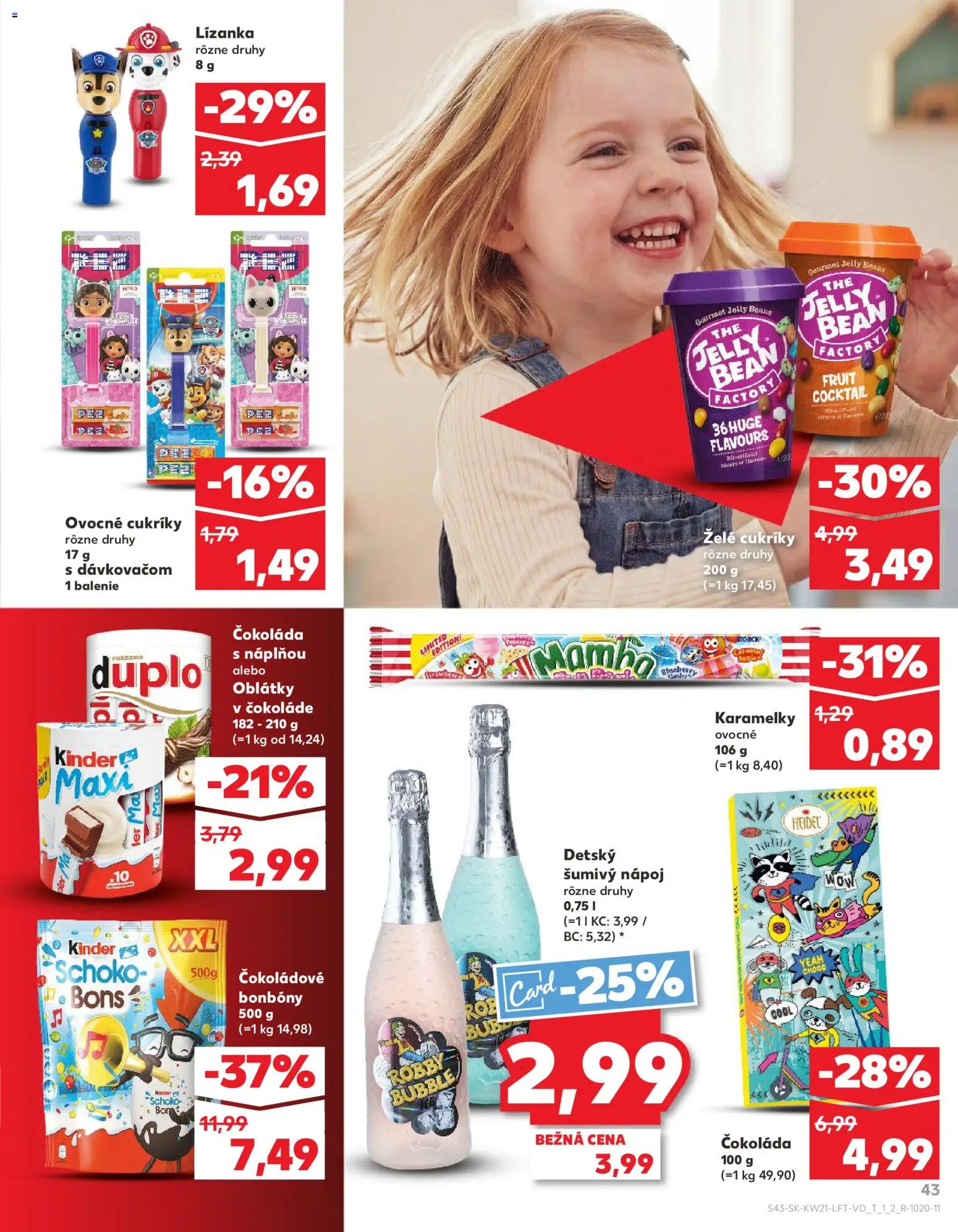 Nové Kaufland akcie – leták je platný od 21.05.2026 | Strana: 43 | Produkty: Kinder, Čokoláda, Cukríky